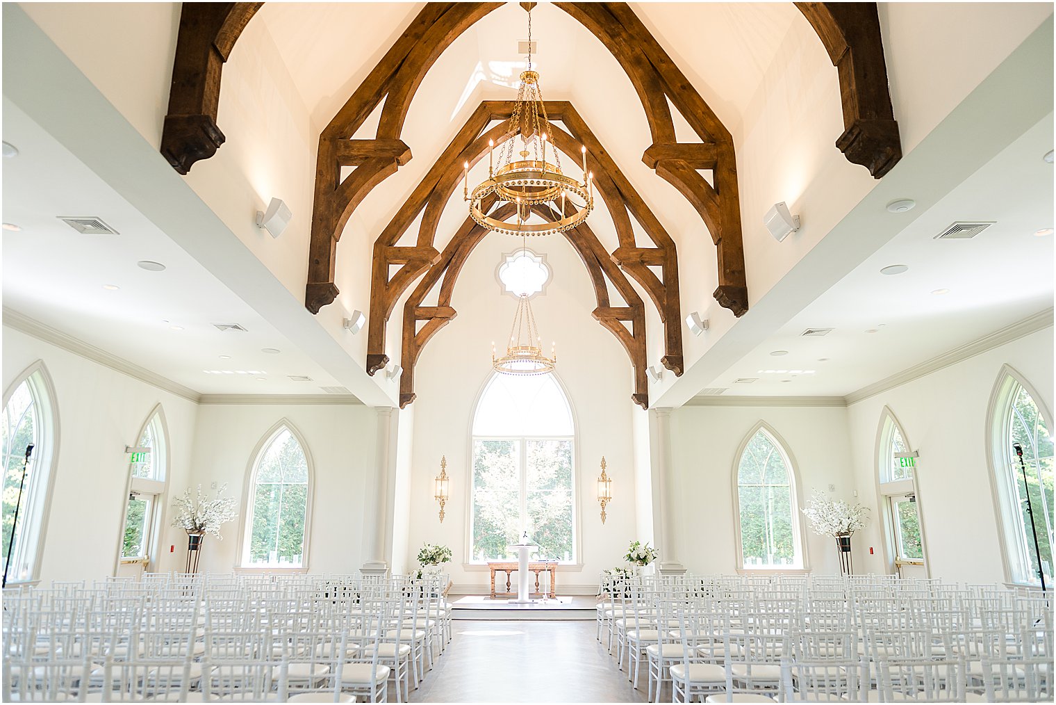 Park Chateau Estate chapel with white flowers for ceremony