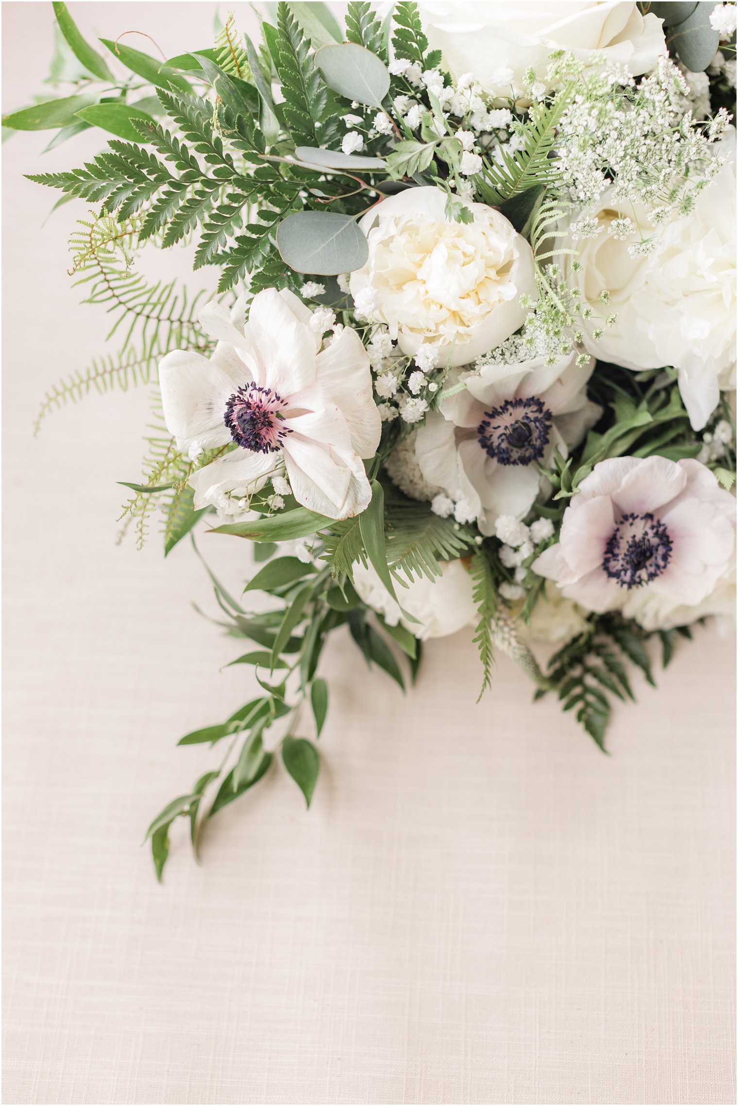bouquet with white peonies and baby's breath for garden style wedding at The English Manor