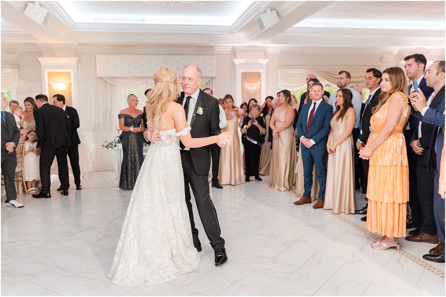 bride and dad dance together during New Jersey wedding reception 