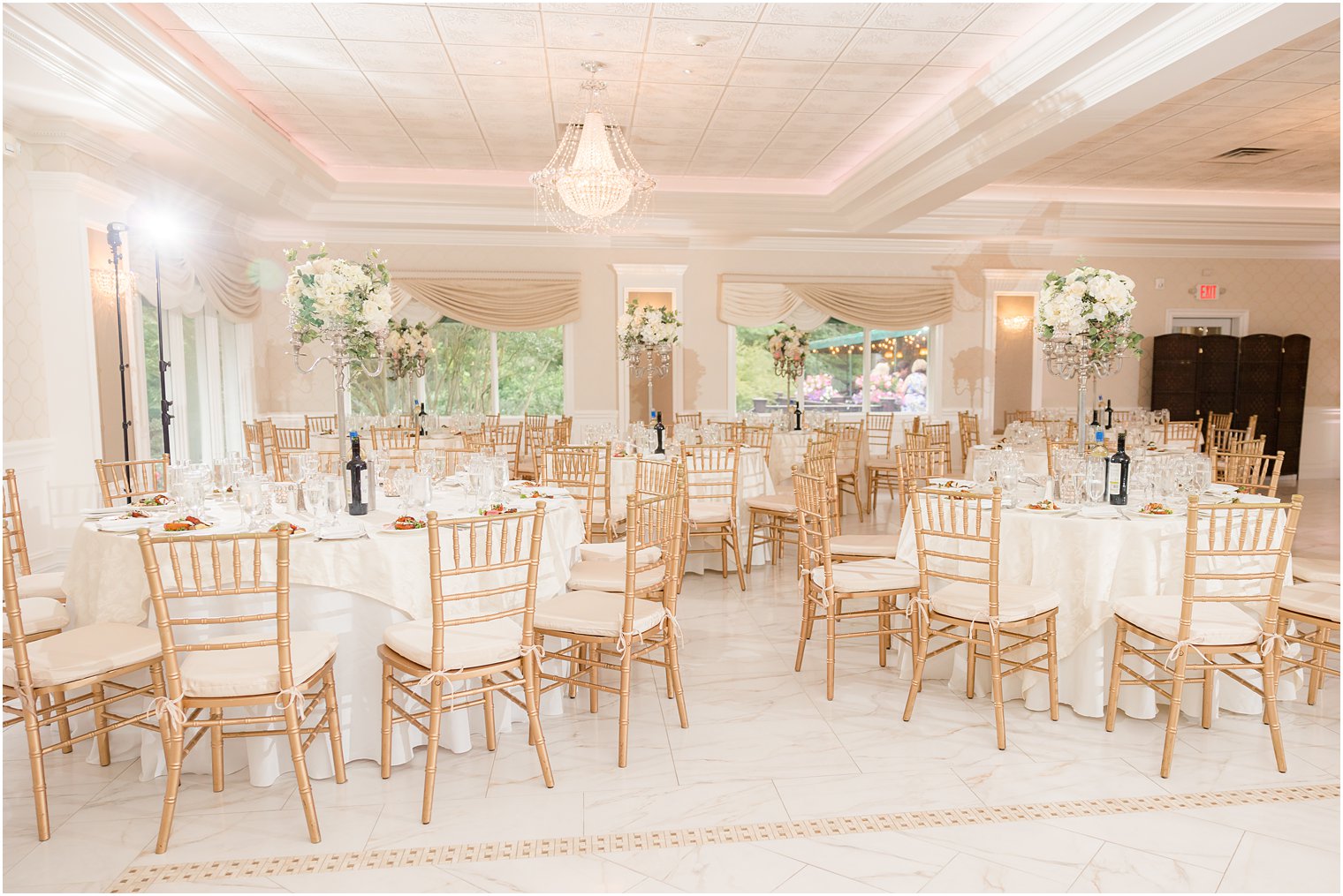 white and gold details for garden style wedding at The English Manor