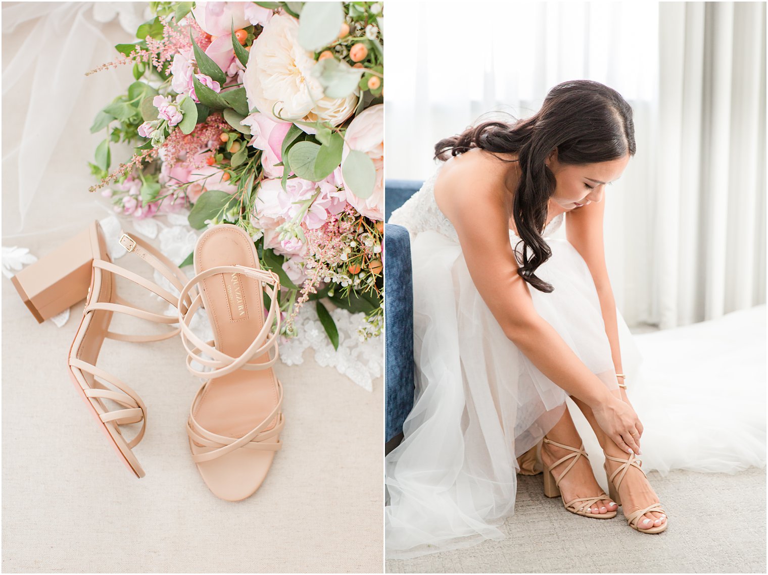bride adjusts shoes in bridal suite before PA wedding 