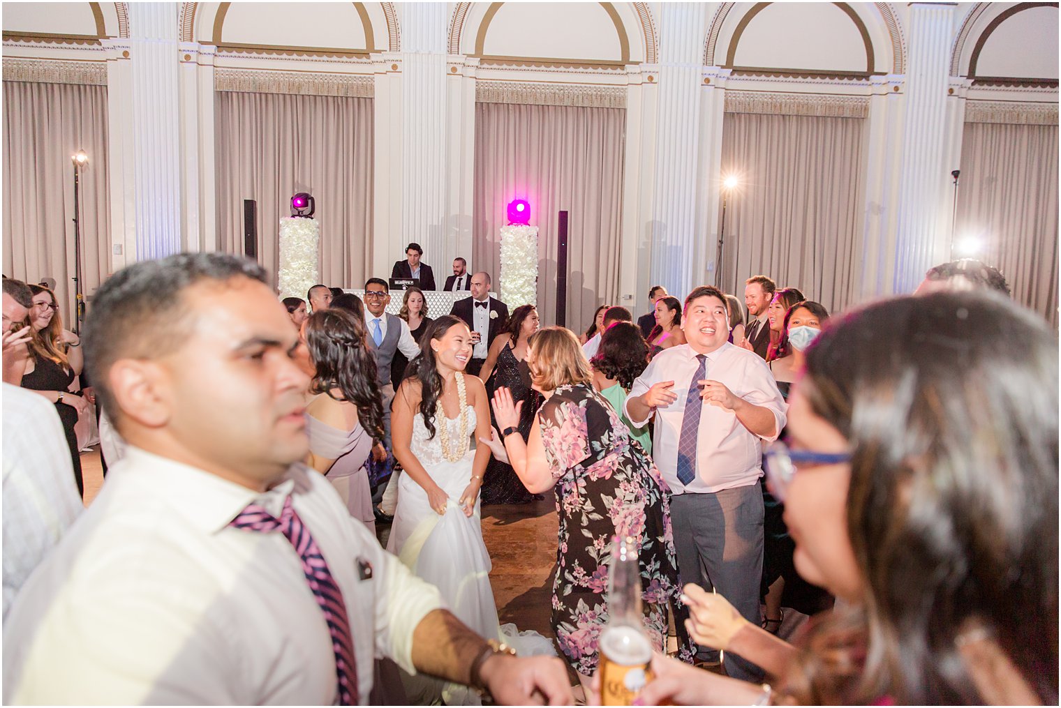 bride dances with guests during Philly PA wedding reception 