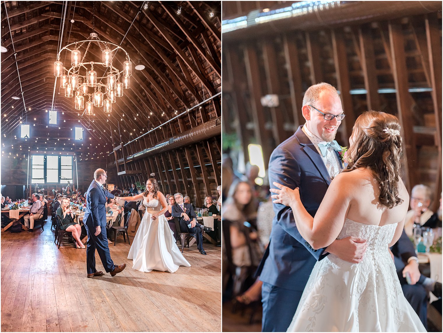 bride and groom dance in barn at Bishop Hall Farmstead