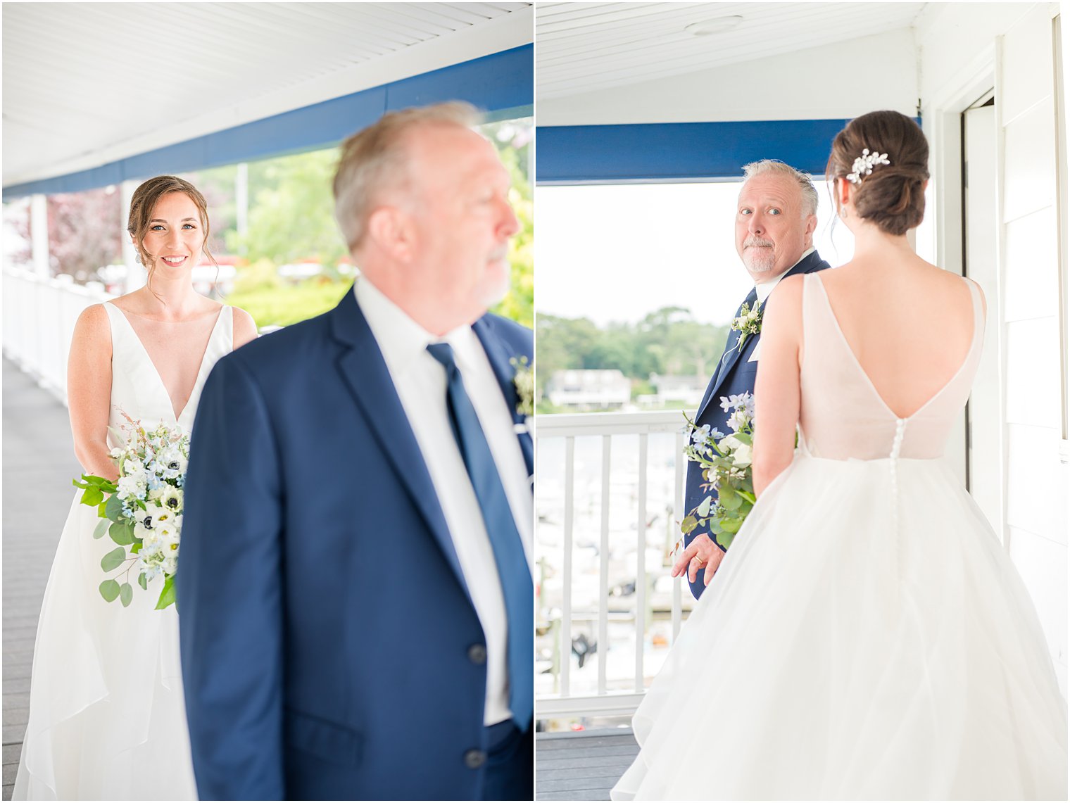 dad waits for bride to tap his shoulder for first look 