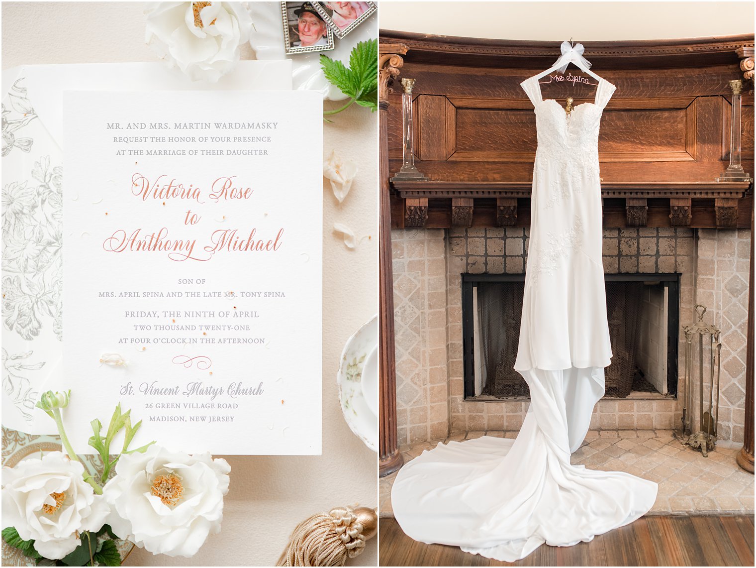 wedding gown hangs in suite at Park Savoy Estate