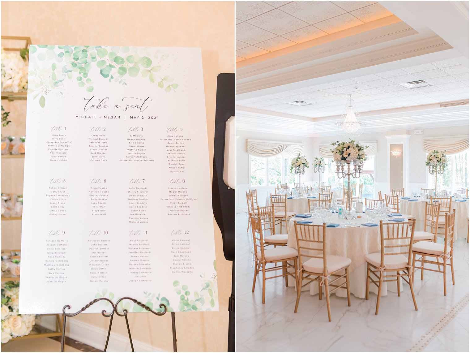seating chart for ballroom wedding reception at The English Manor