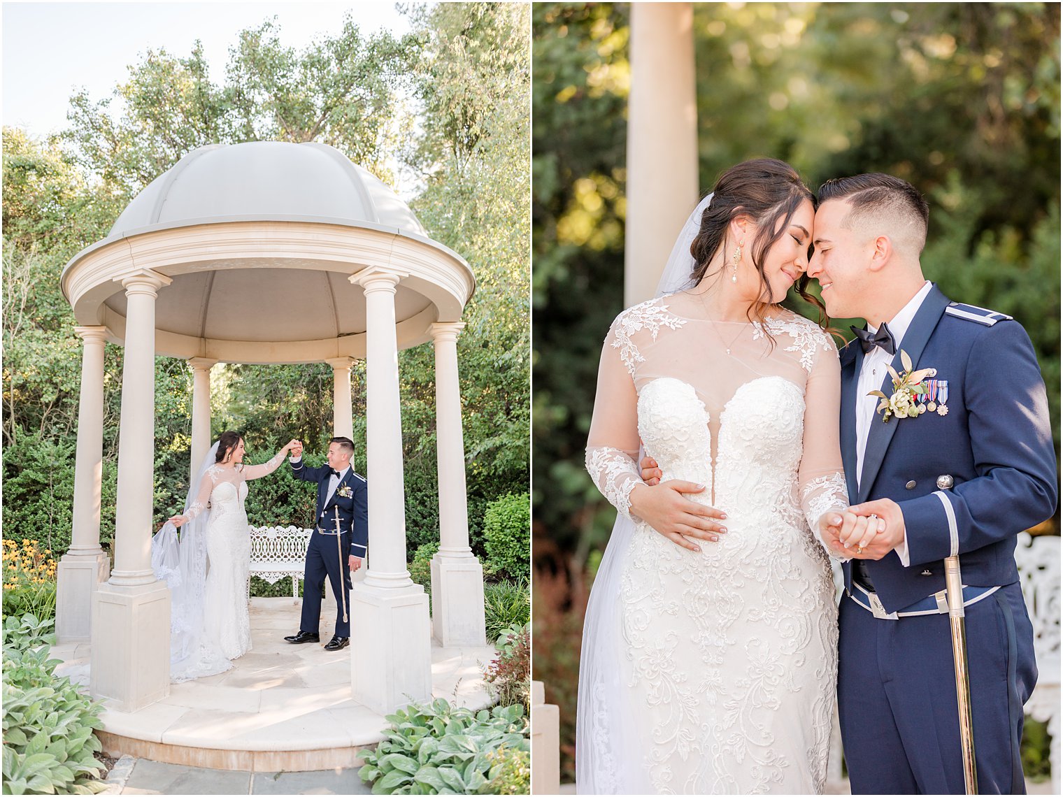 bride and groom twirl under gazebo at Park Chateau Estate