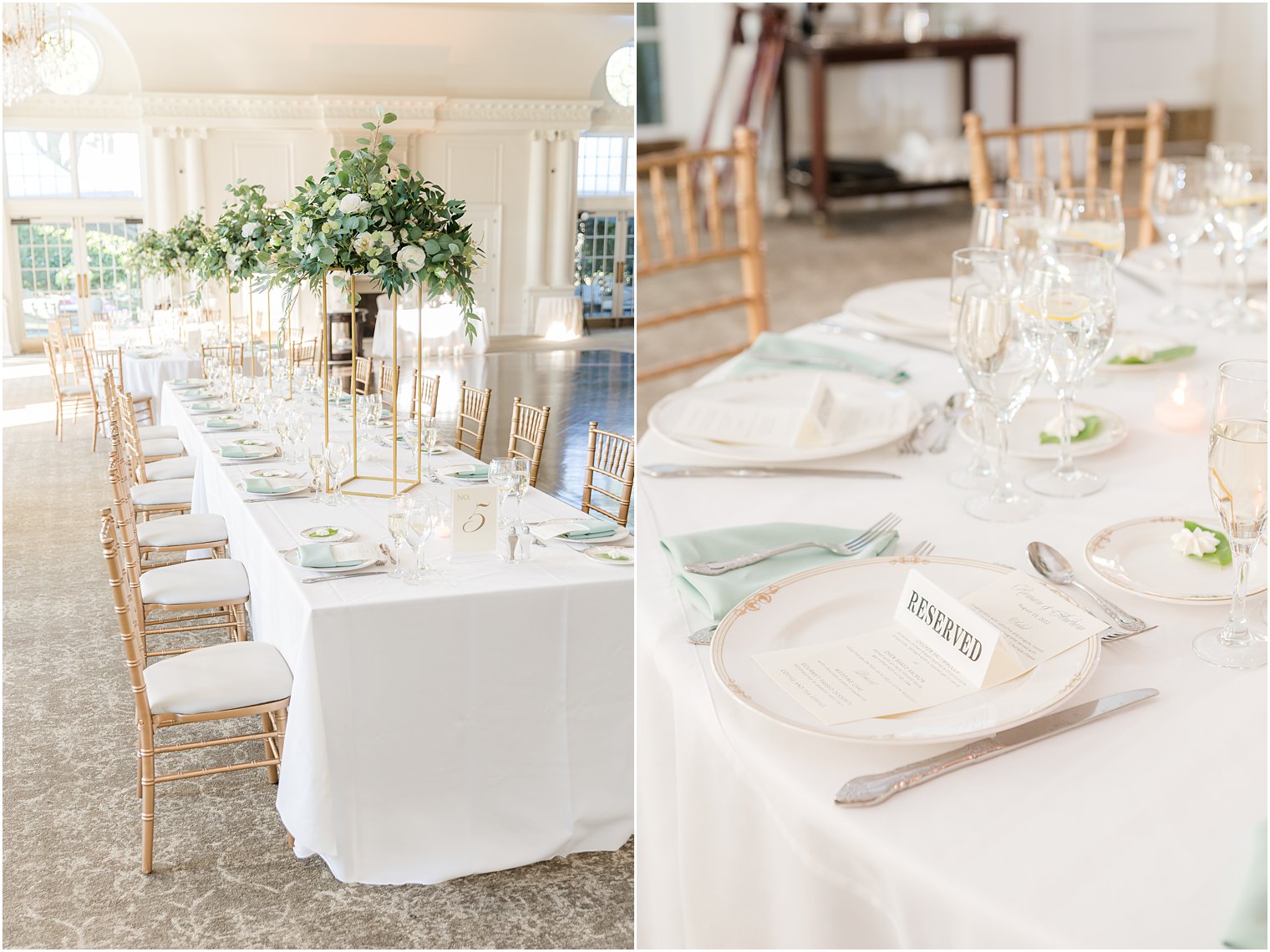 place setting with mint napkins at Park Chateau Estate
