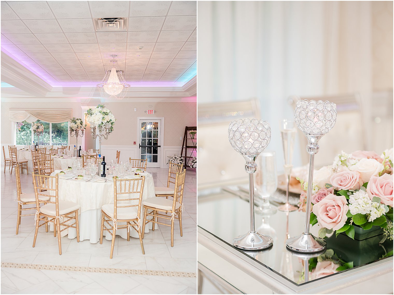 pink and white details at The English Manor wedding reception