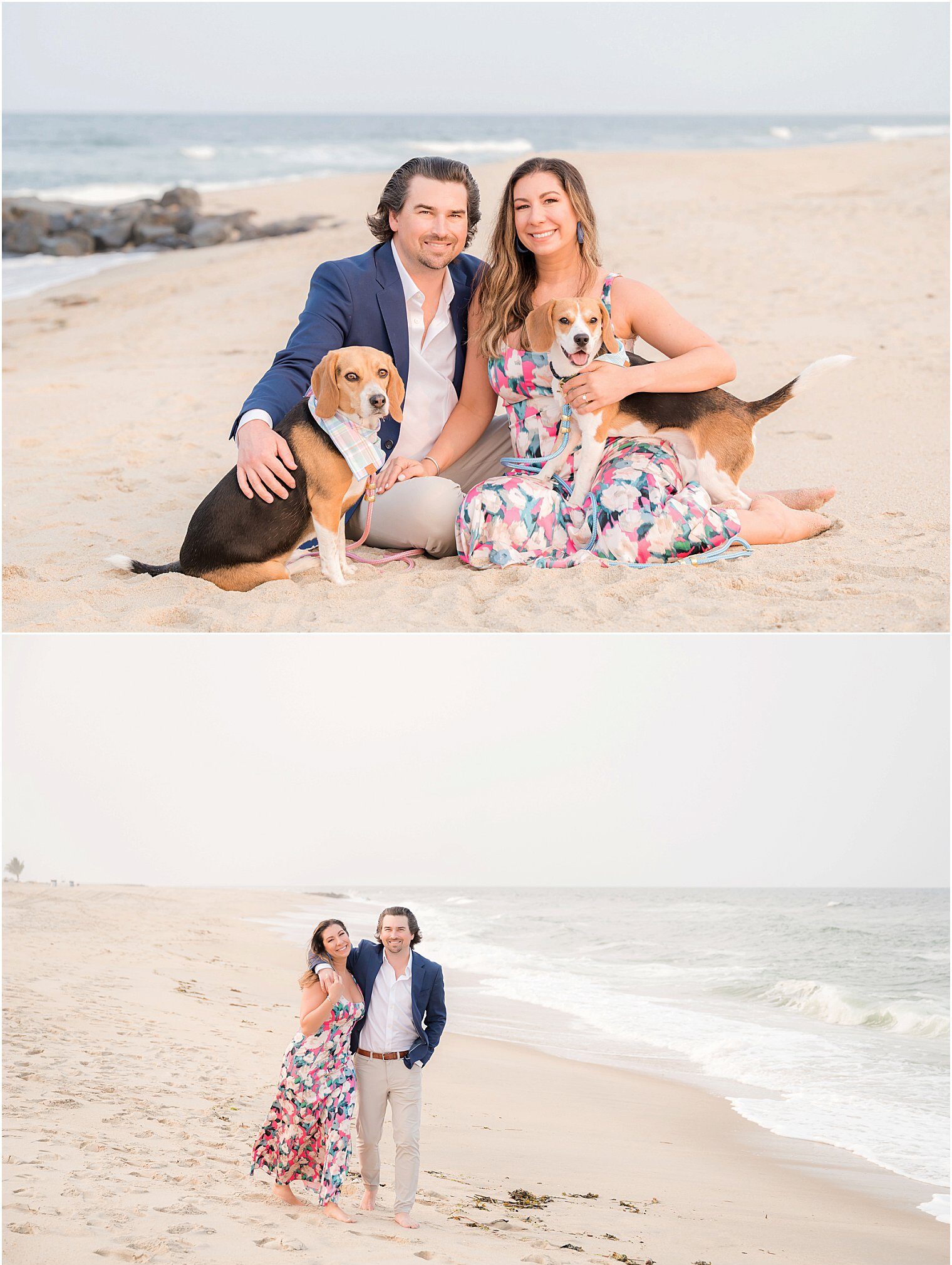 couple and their dogs sharing special moments in their engagement session in Sea Bright NJ