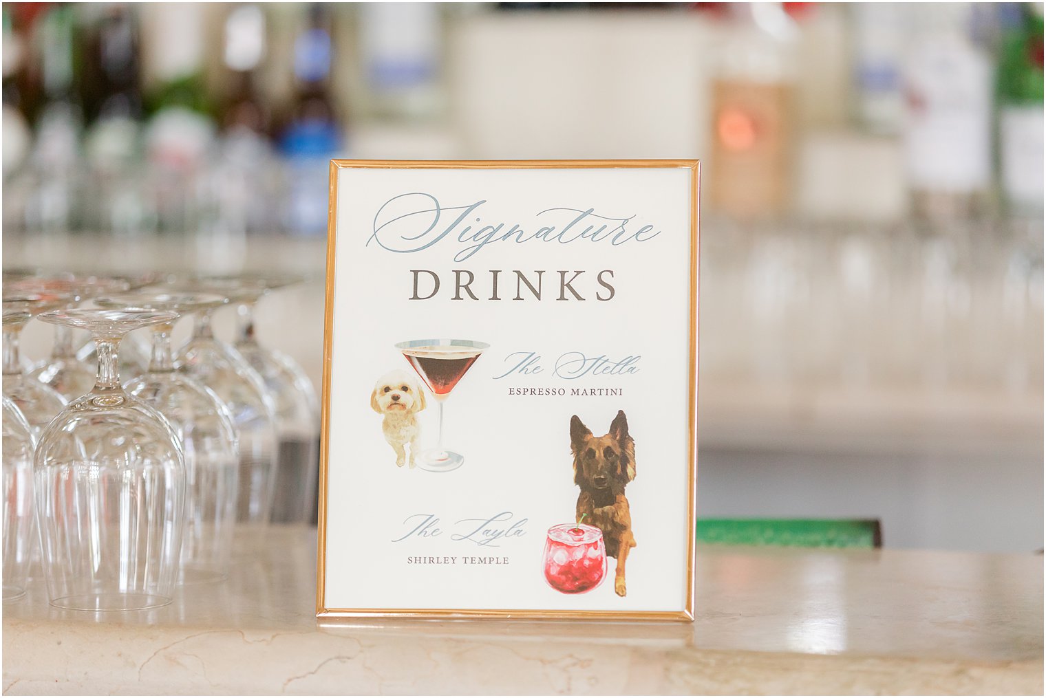 signature drinks with dogs on sign