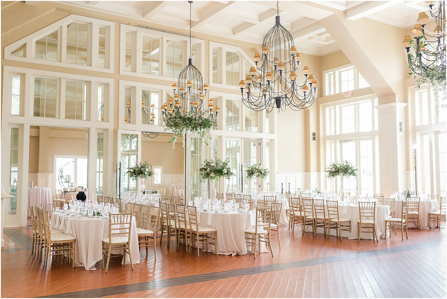 Ryland Inn wedding reception with ivory and green details 
