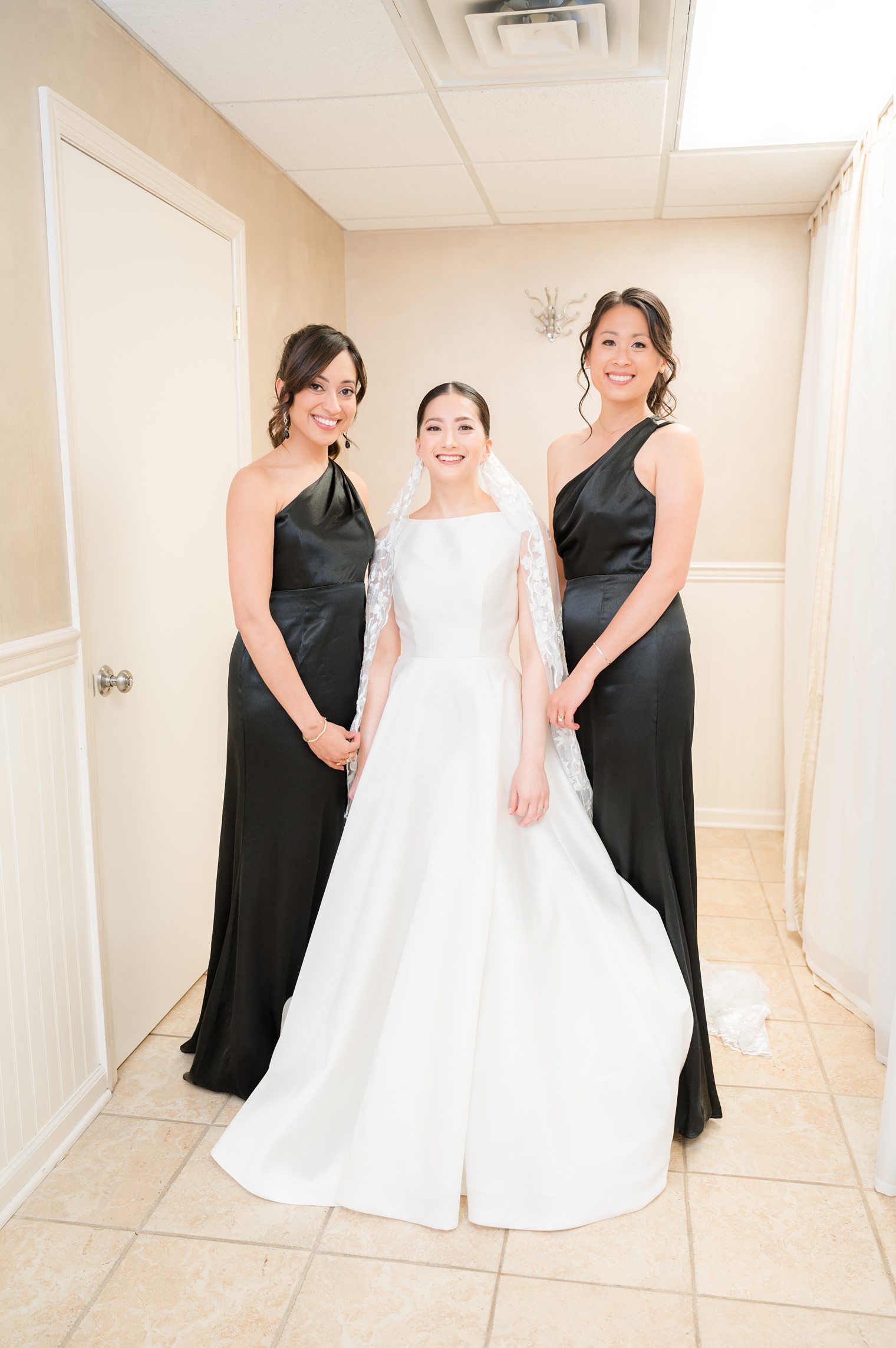 Bride and her two bridesmaids in a Wedding at Frogbridge, NJ