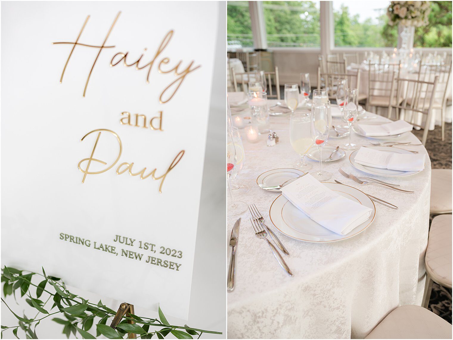 Reception details for the wedding at The Mill Lakeside Manor