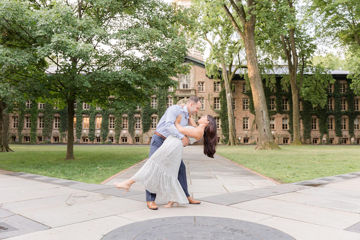 Happily engaged couple celebrating their commitment at Princeton New Jersey 