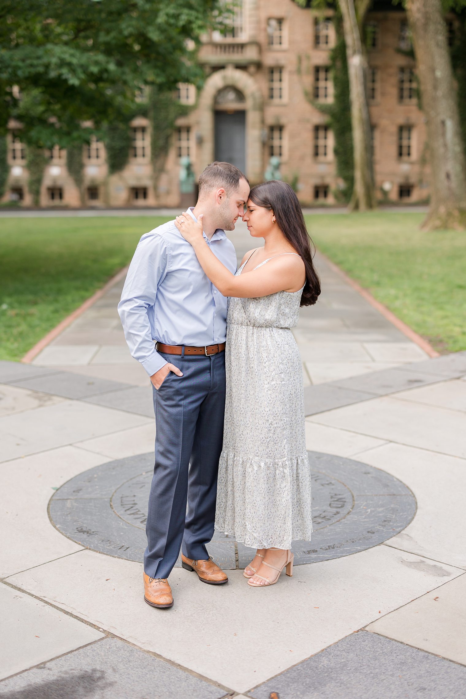 Engaged couple looking facing each other feeling their love at Princeton New Jersey in their engagement session