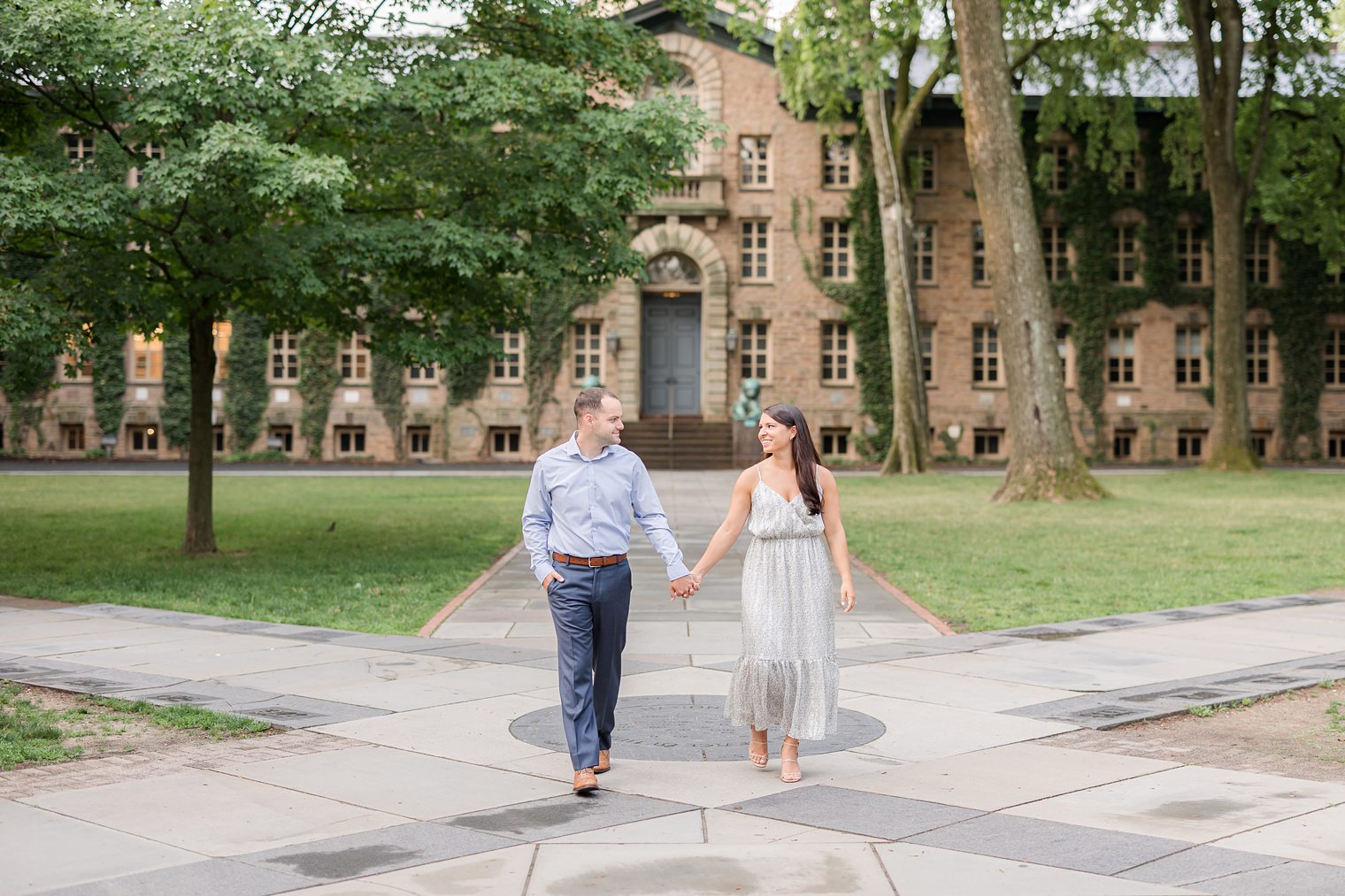 Beautiful couple looking each other at Princeton New Jersey in their engagement session