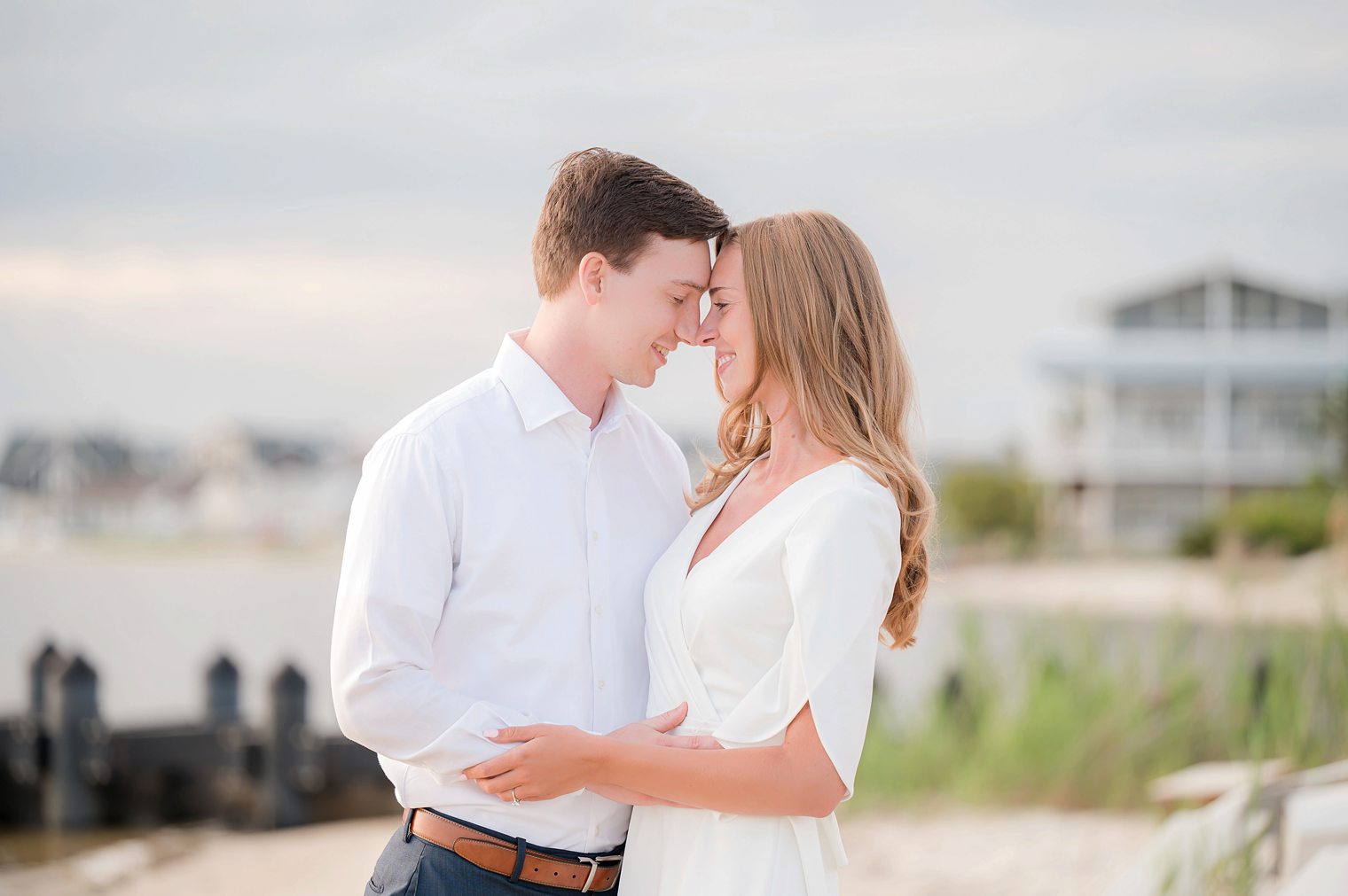 Engaged couple looking each other at Lavalette NJ