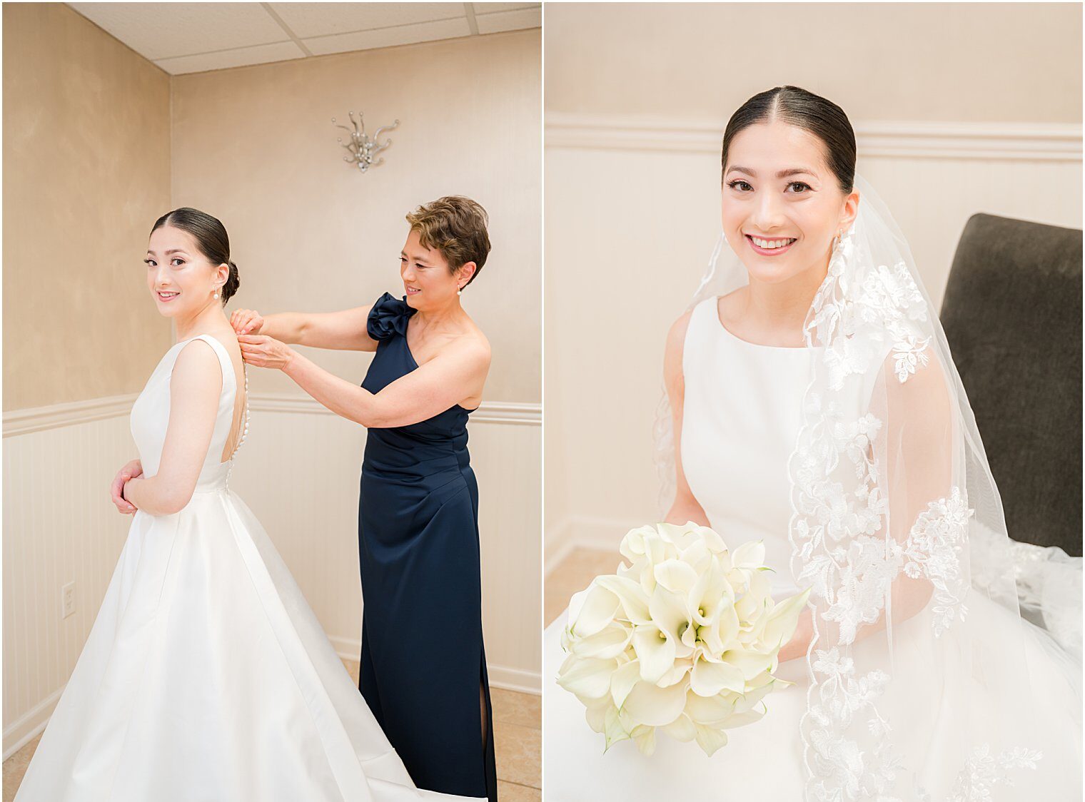 Mom of the bride, helping her daughter to get ready for the big day at Windows on the Water