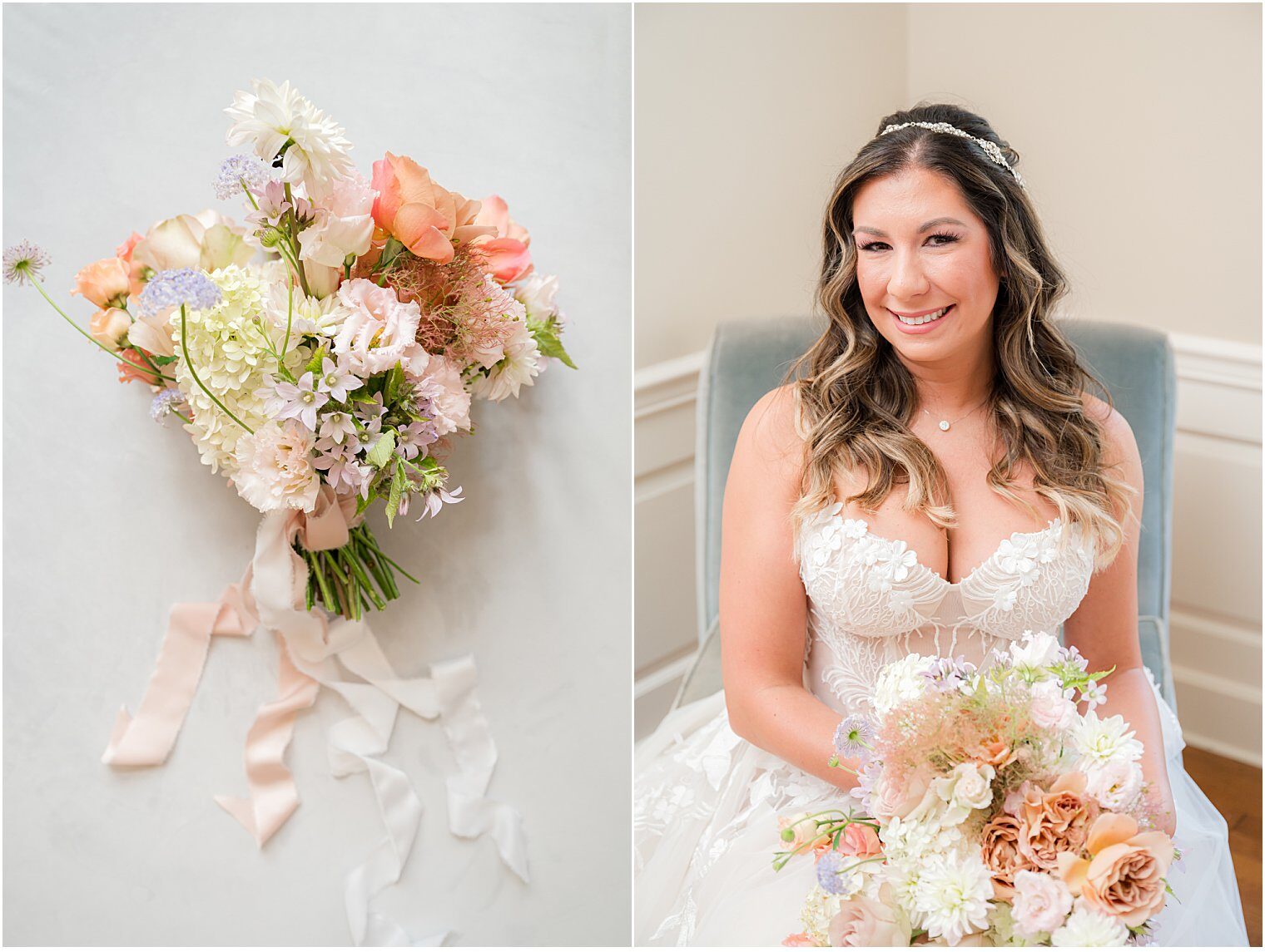 Bride and her bouquet at Riverhouse at Rumson Country Club