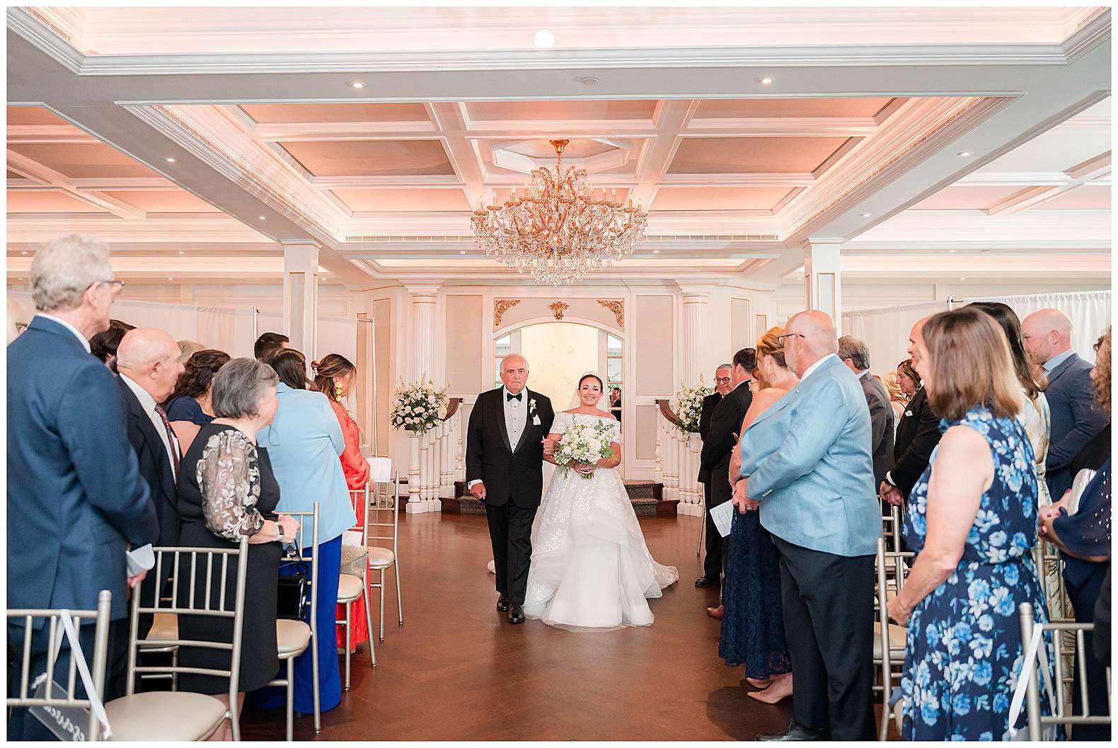 bride walking down the aisle with her father at The Mill Lakeside Manor in Spring Lake, NJ