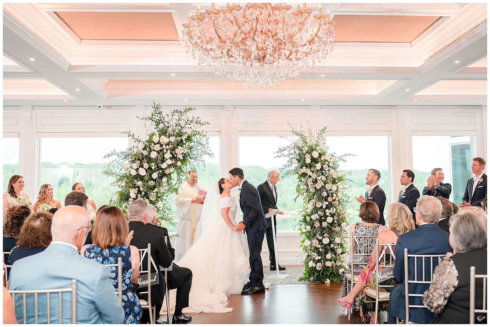 bride and groom first kiss at The Mill Lakeside Manor in Spring Lake, NJ