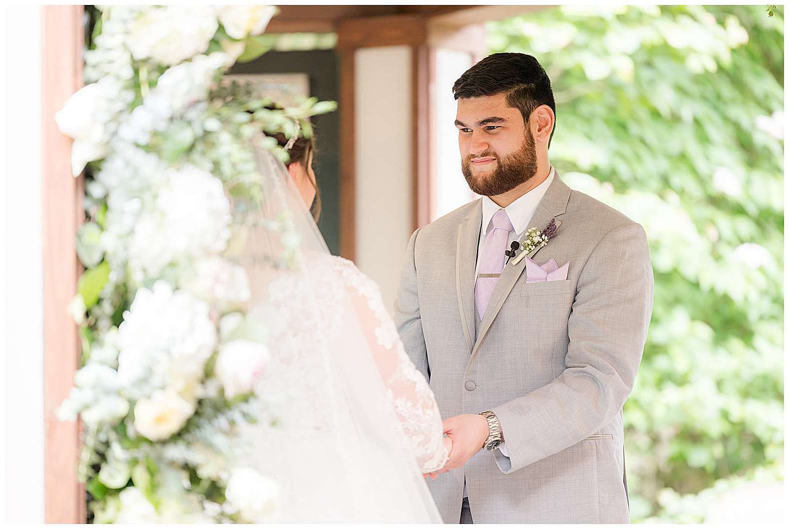 groom admiring his beautiful bride at Scotland Run wedding in Williamstown, NJ