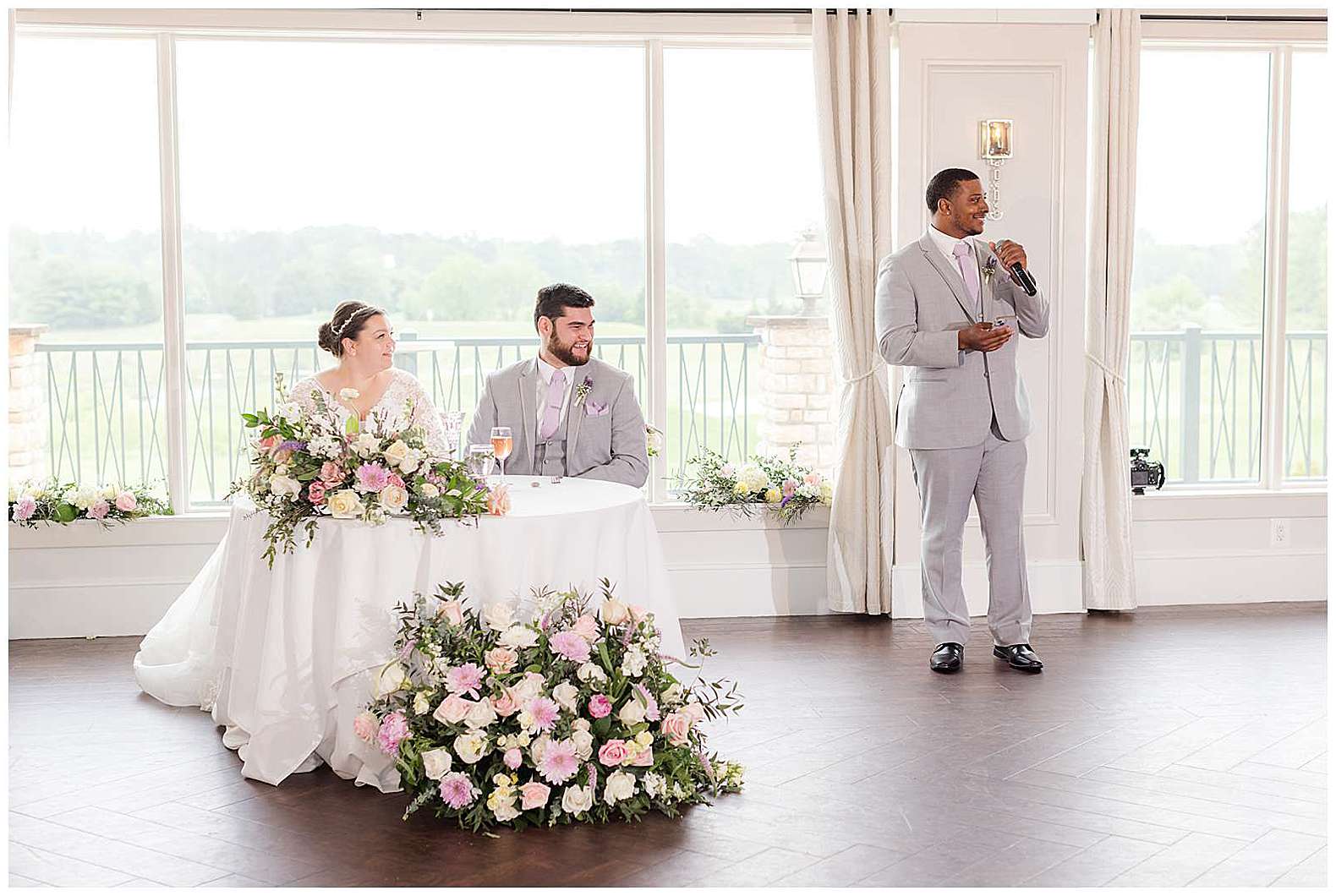 best man sharing toast at Scotland Run wedding in Williamstown, NJ