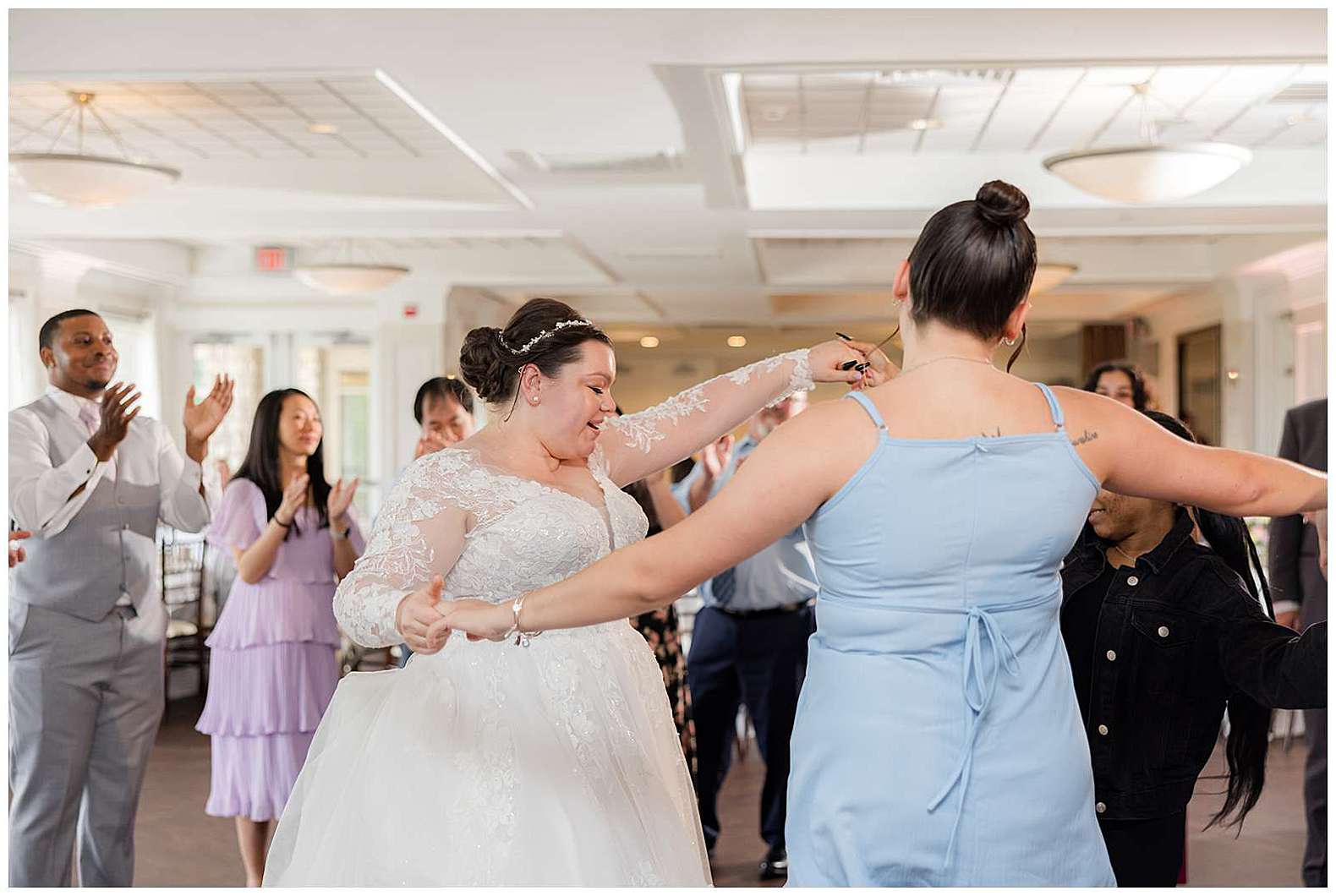 bride dancing at bride and groom dancing at Scotland Run wedding in Williamstown, NJ