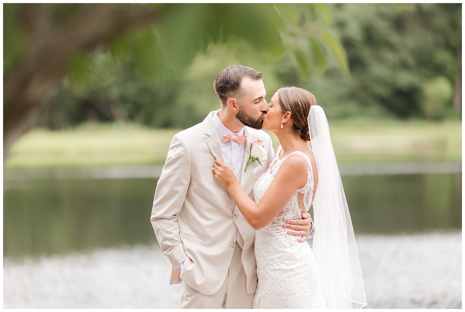 bride and groom kissing