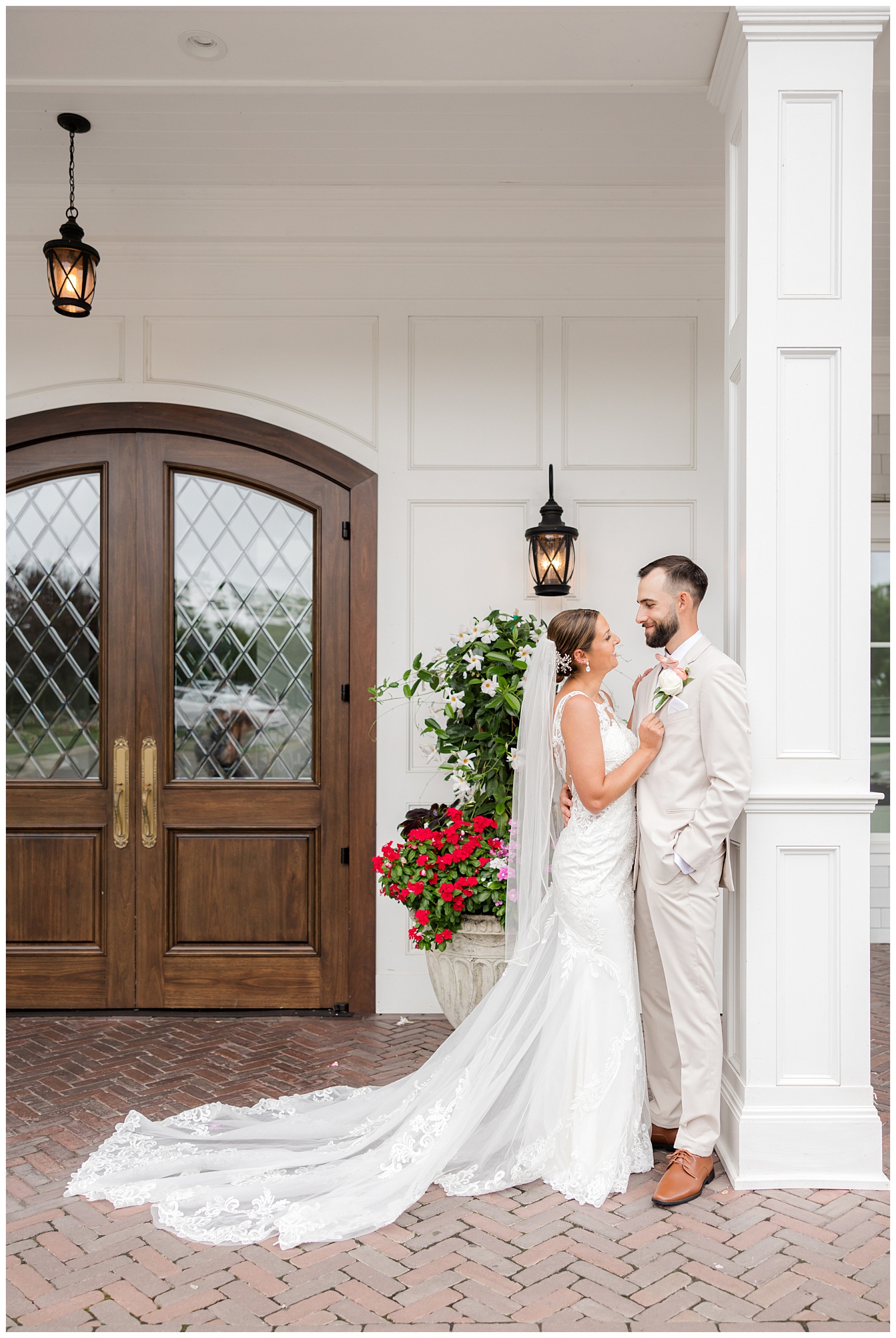 bride and groom looking at each other