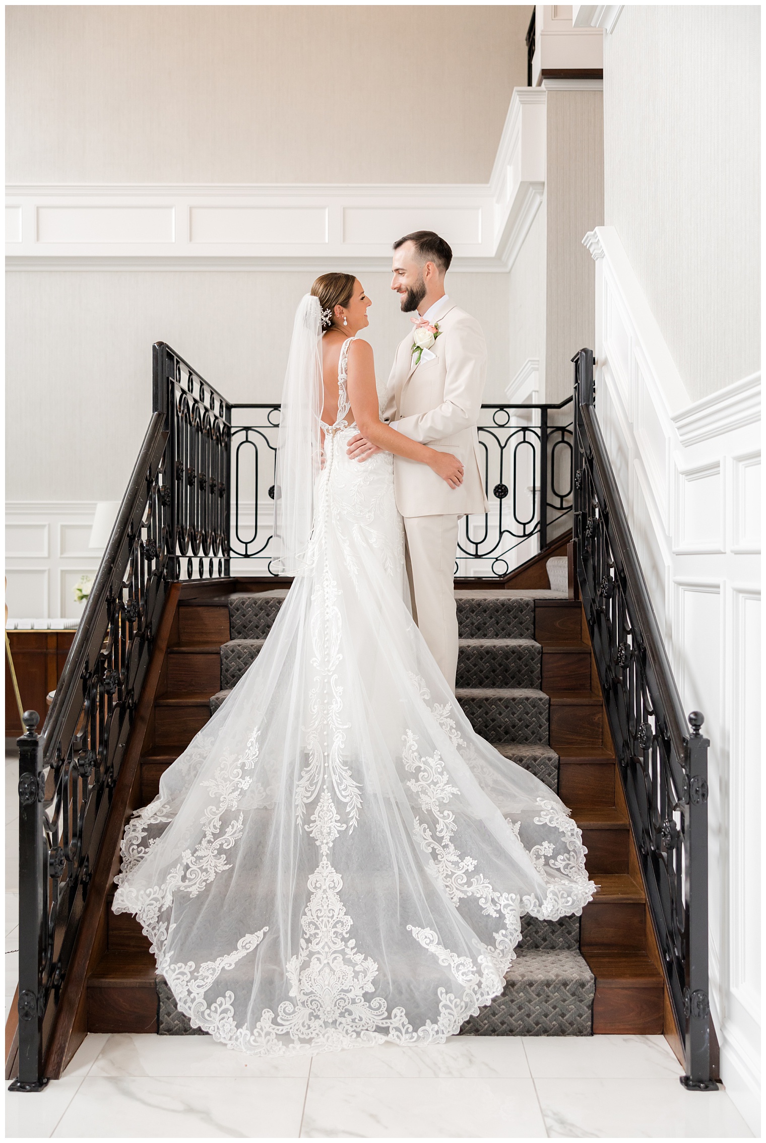bride and groom looking at each other