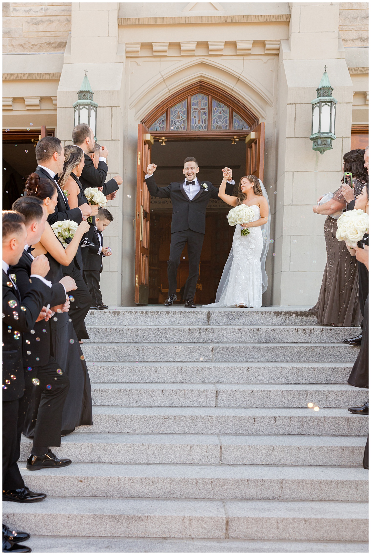 bride and groom celebrating