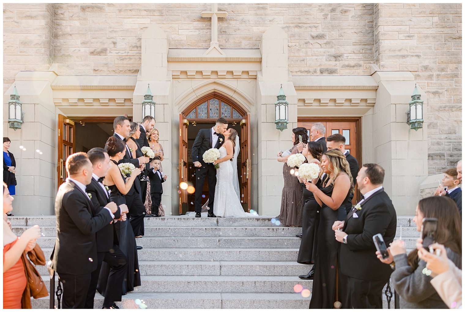 bride and groom celebrating