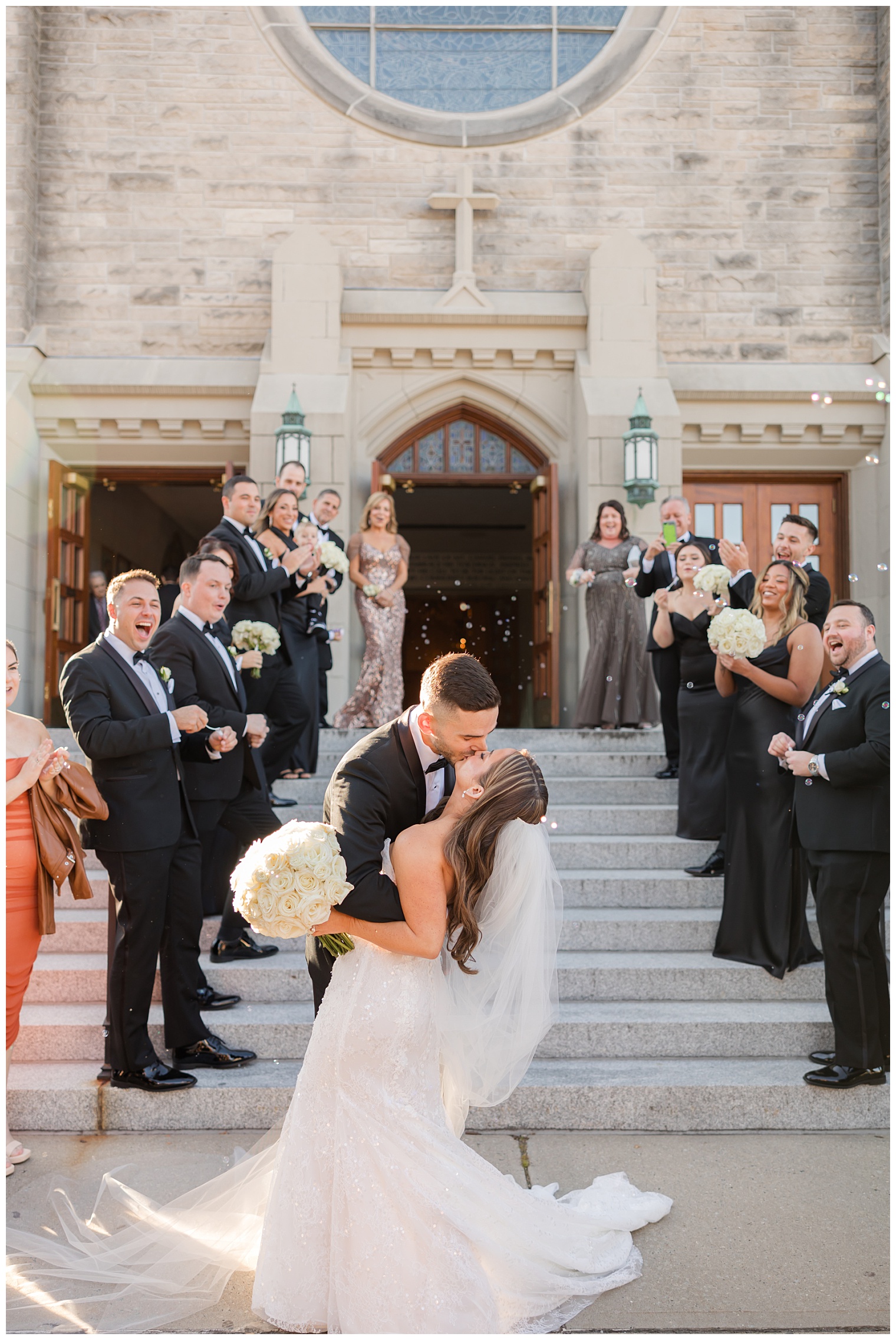 bride and groom kissing