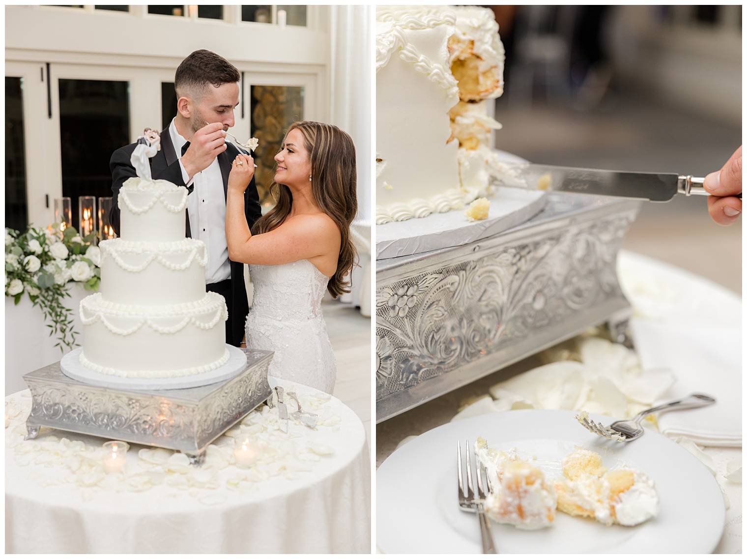 bride and groom cutting the cake