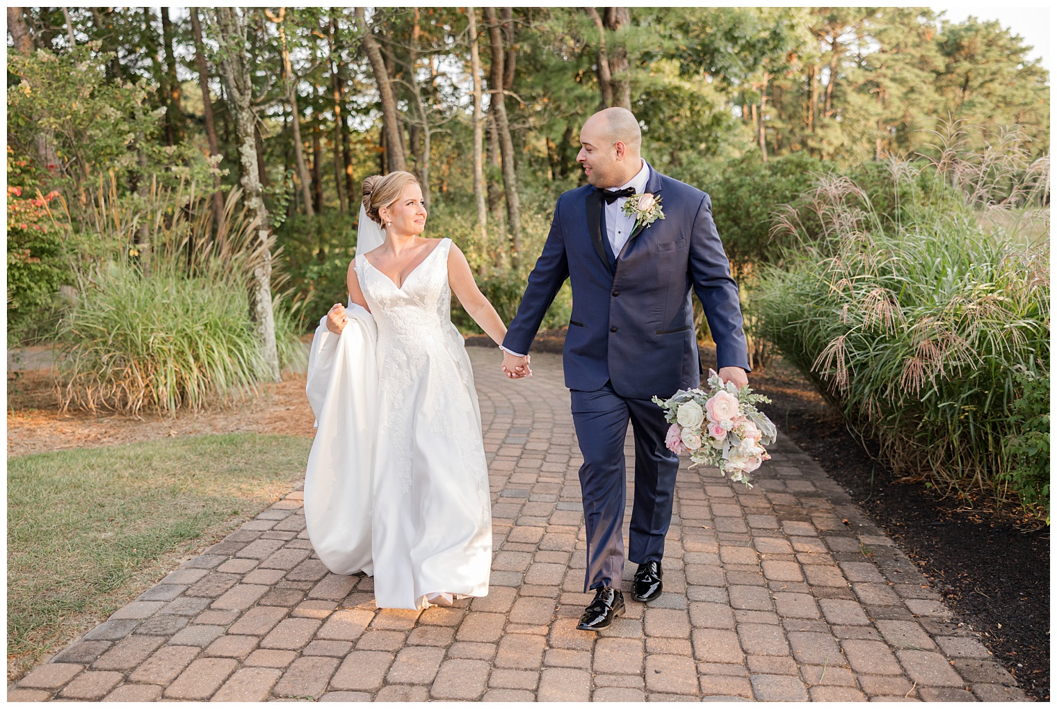 bride and groom walking