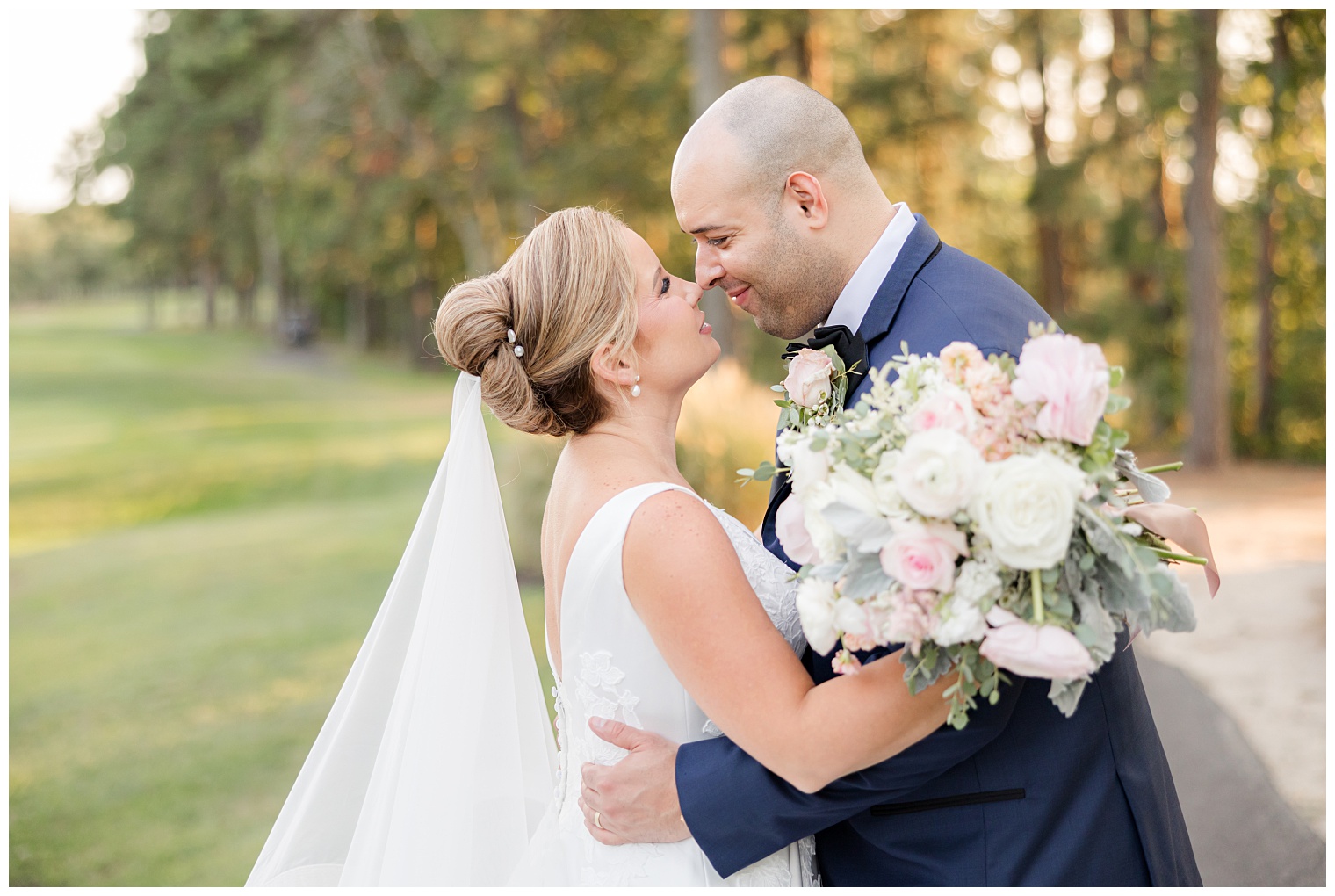 bride and groom looking at each other