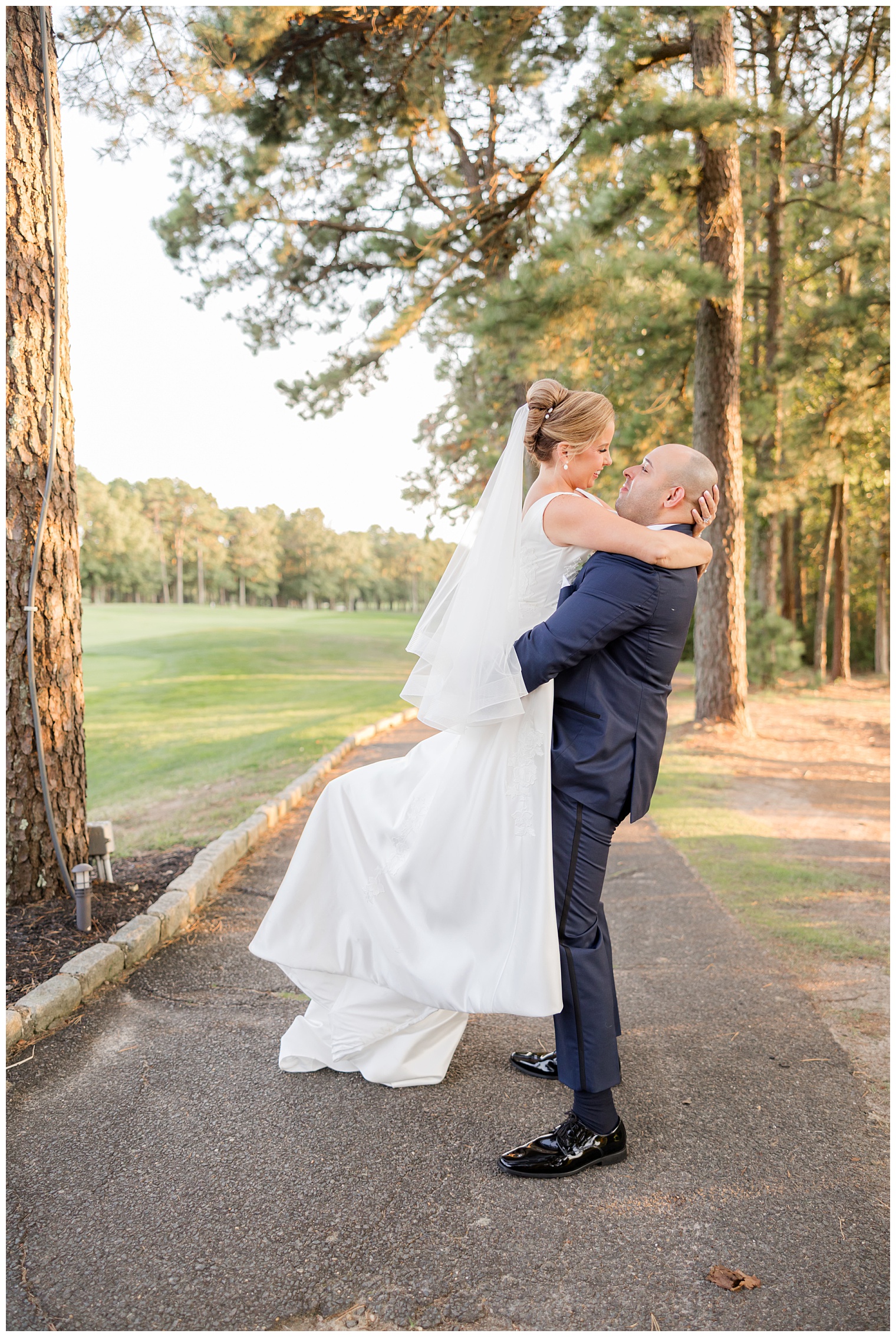 bride and groom hugging