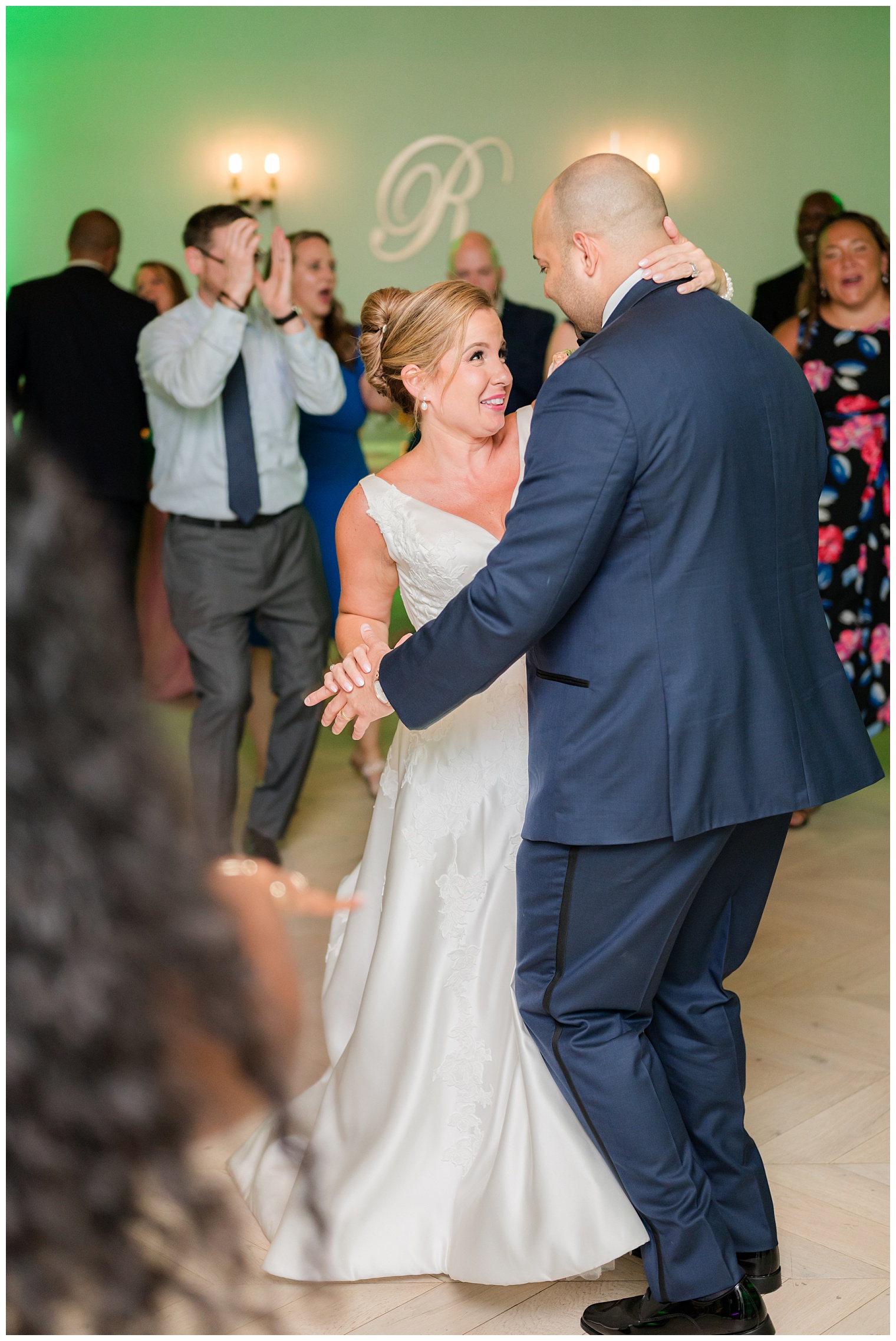 bride and groom dancing