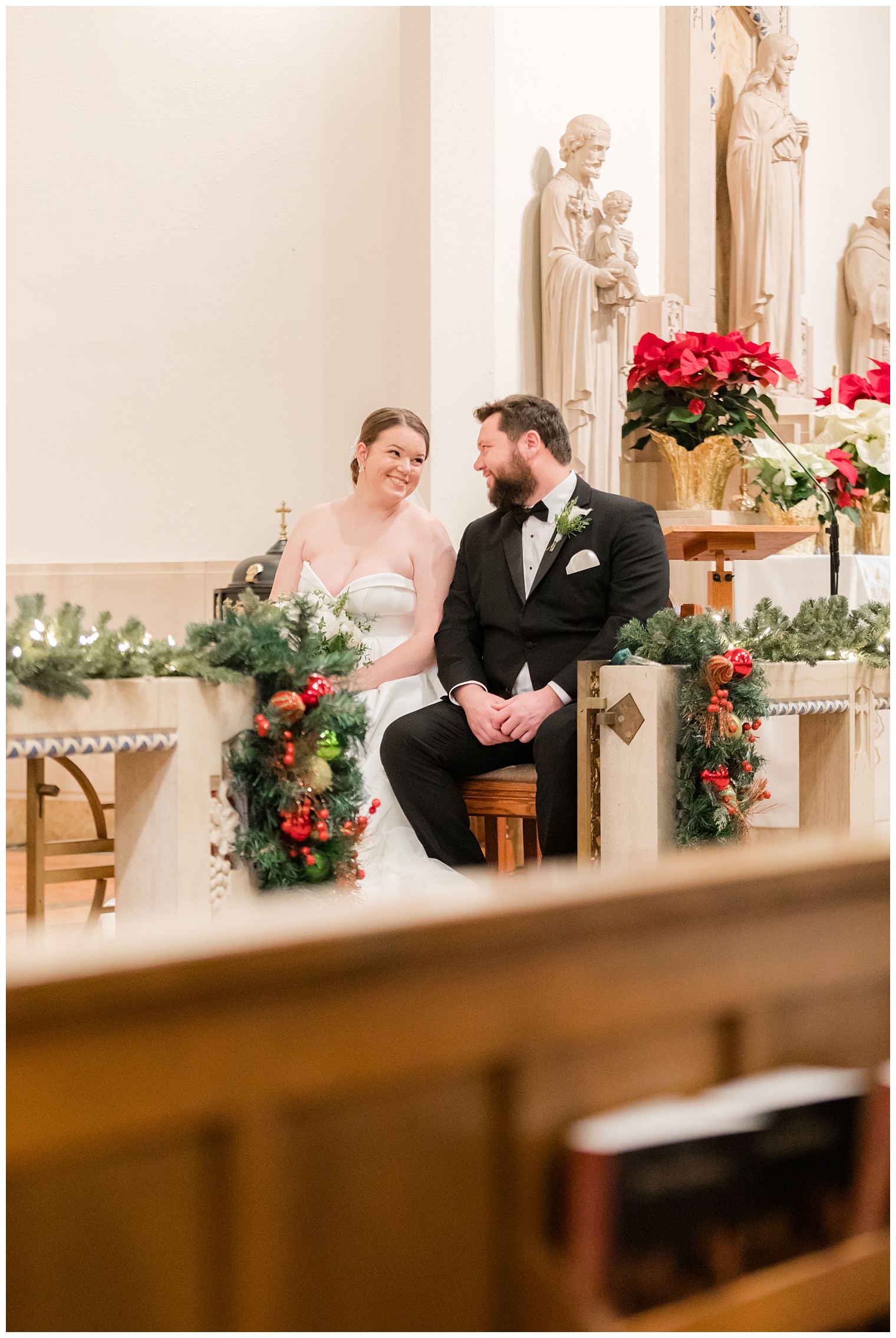 bride and groom smiling