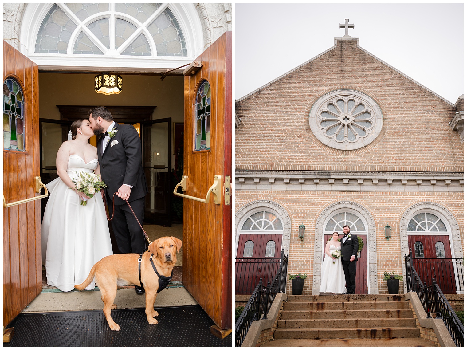 bride and groom outside the church