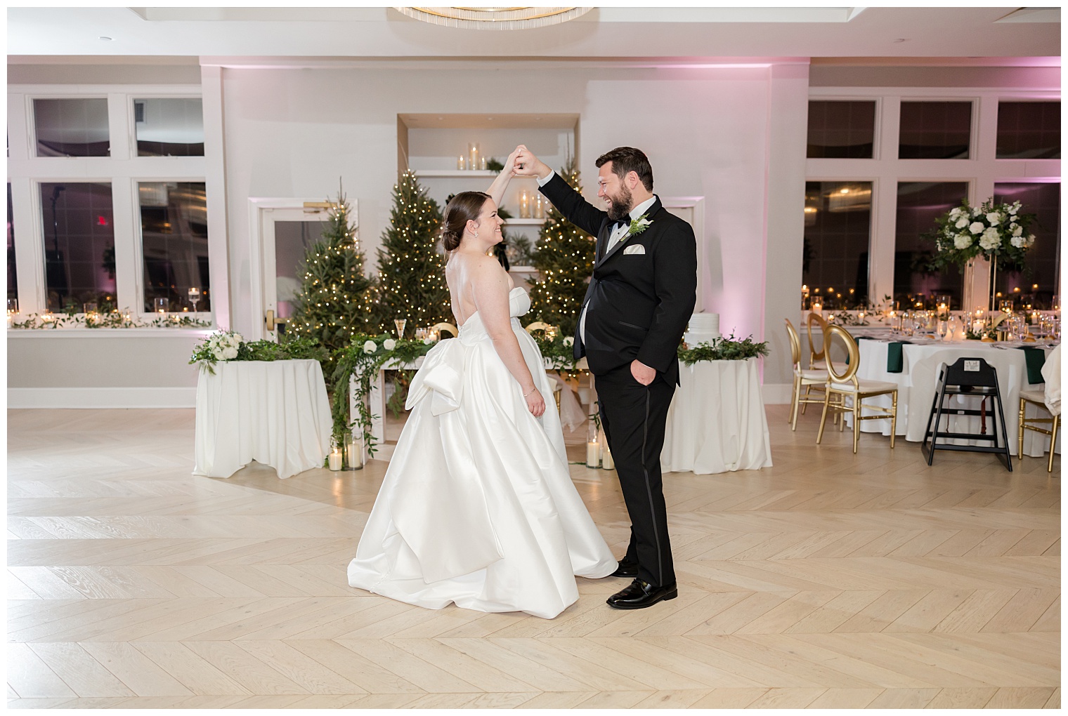 bride and groom dancing