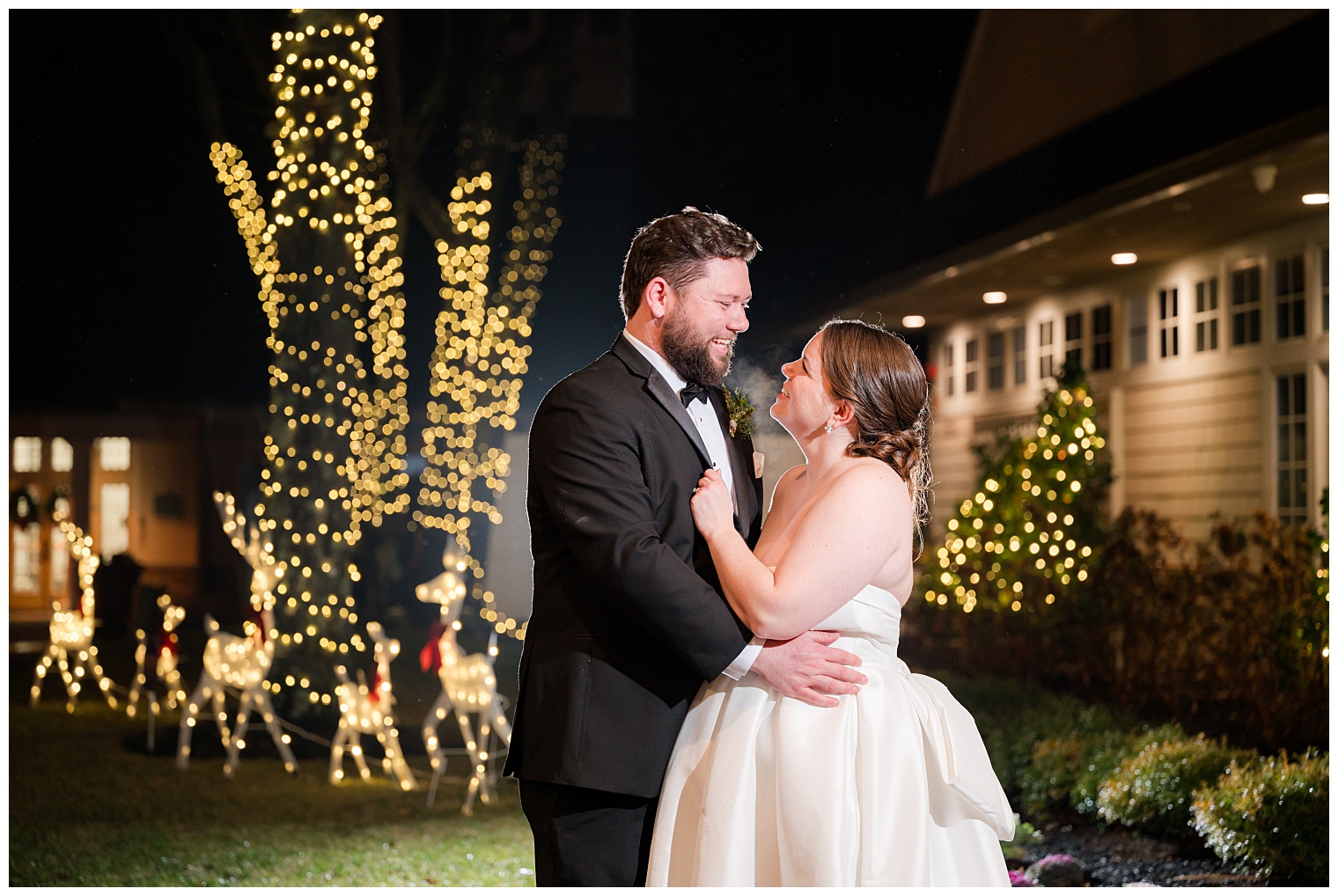 bride and groom looking at each other