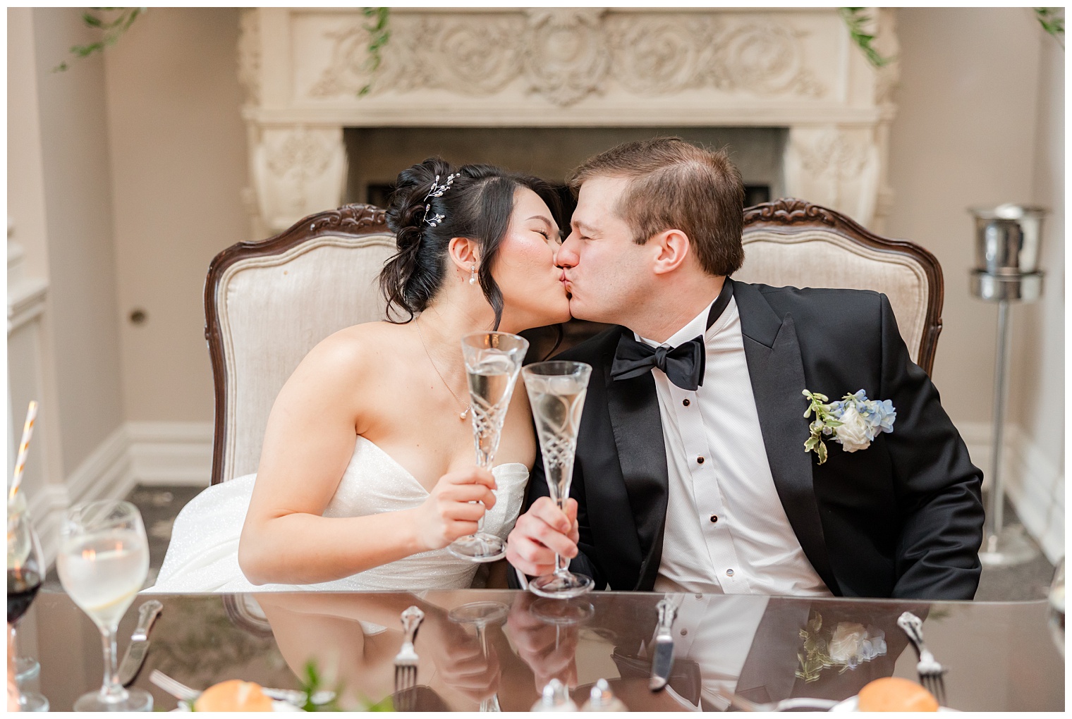 bride and groom kissing