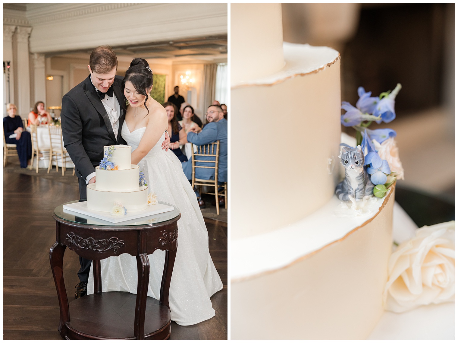 bride and groom cutting the wedding cake