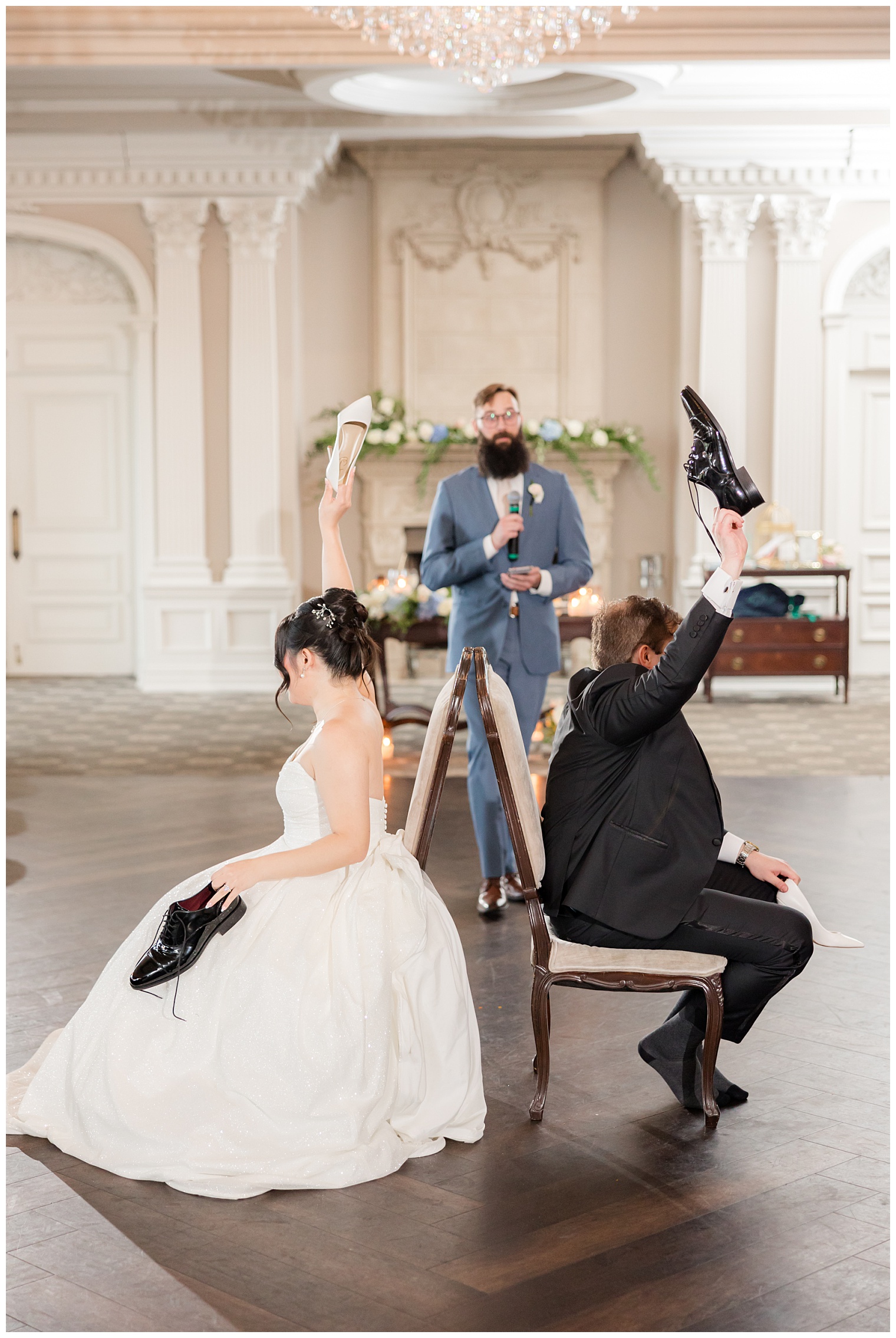 bride and groom playing