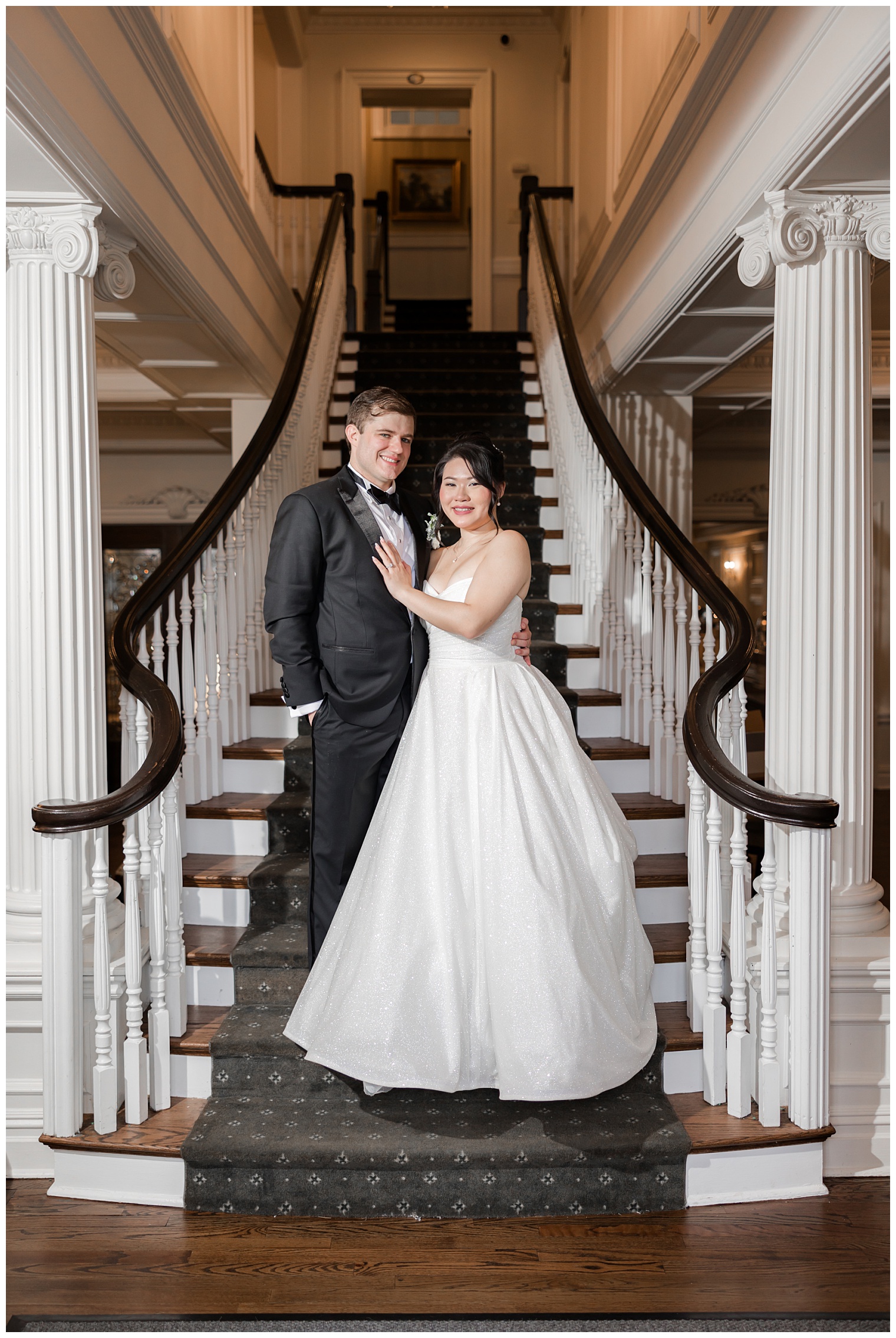 bride and groom posing
