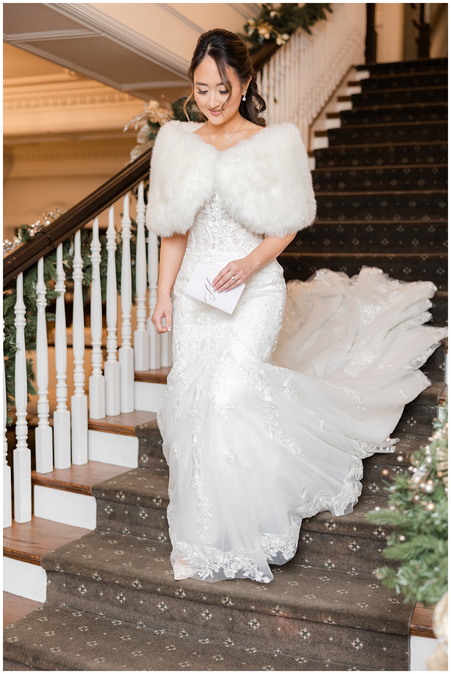 bride walking down the stairs