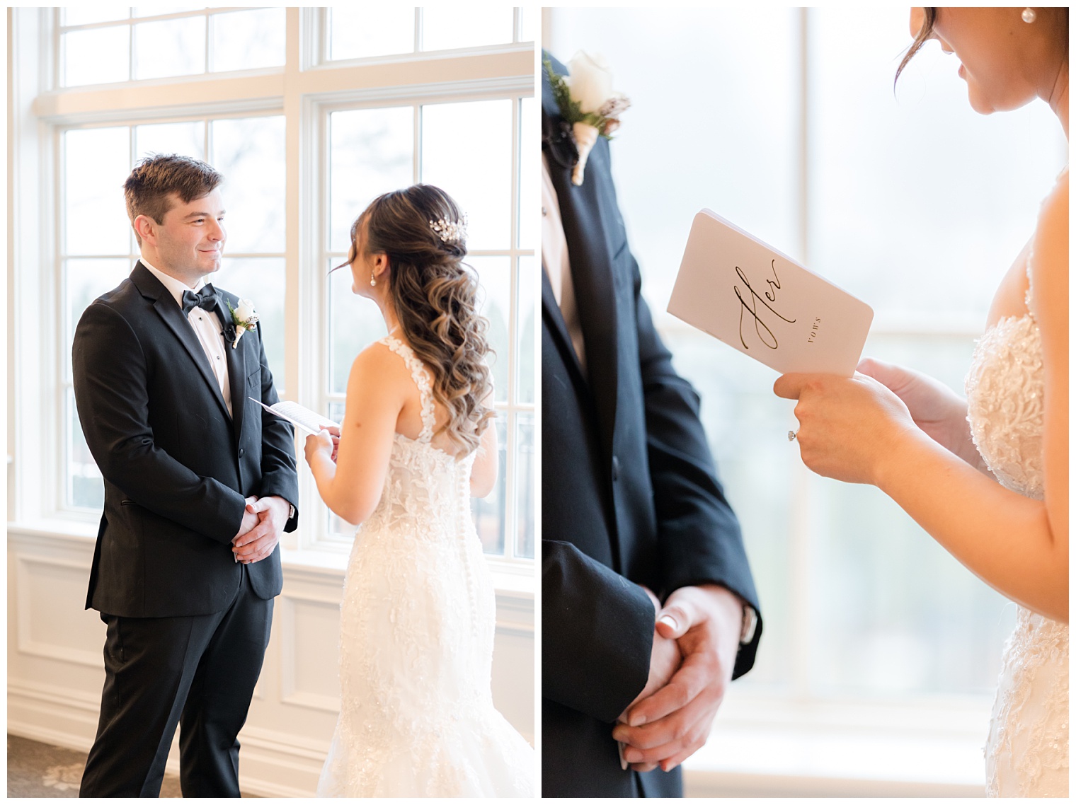 bride and groom reading their vows